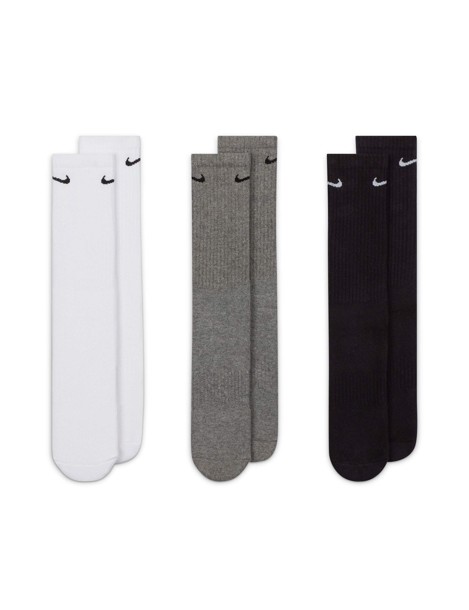 Breathable Cushioned Training Crew Socks 3-Pack - White Grey Black for Men & Women - Perfect for Running, Gym Workouts & Everyday Comfort