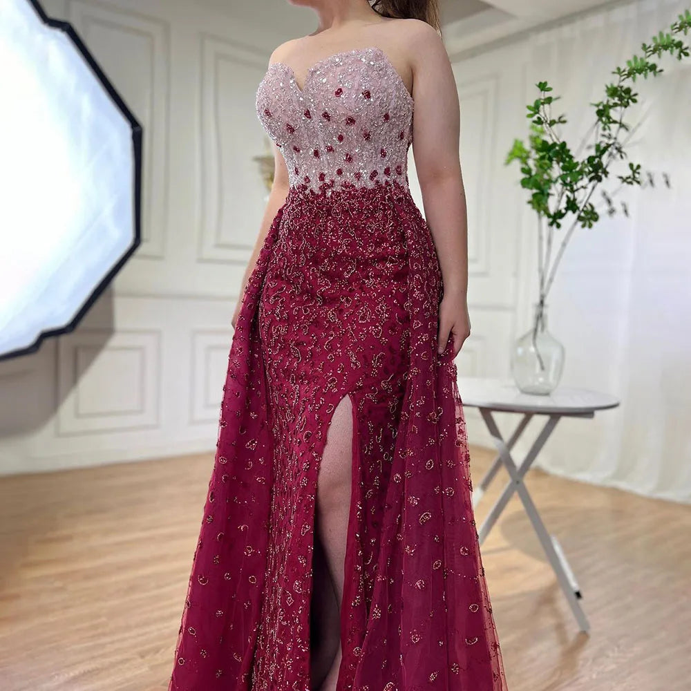 Serene Hill Blue Mermaid Evening Gown with High Split & Beaded Sweetheart Neckline - Formal Women's Party Dress LA71796 for Prom, Wedding & Special Occasions