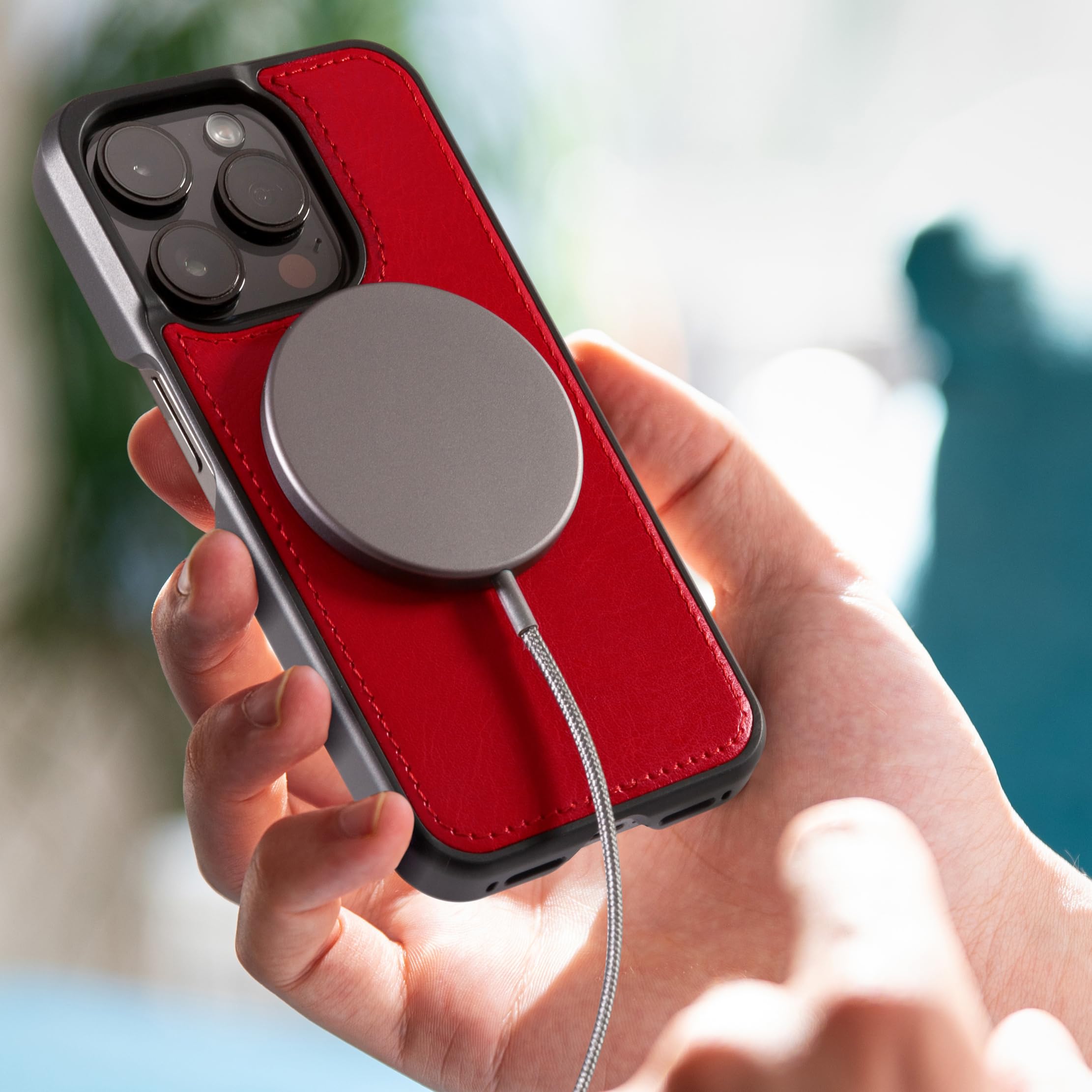 Dreem Empower Magnetic Wireless Charger Pad - Fast Qi-Certified Charging for iPhone 15/14/13/12 Pro/Max, AirPods, Samsung Galaxy - Premium Vegan Leather (Red) | Perfect for Nightstand, Office Desk & Car Charging Station