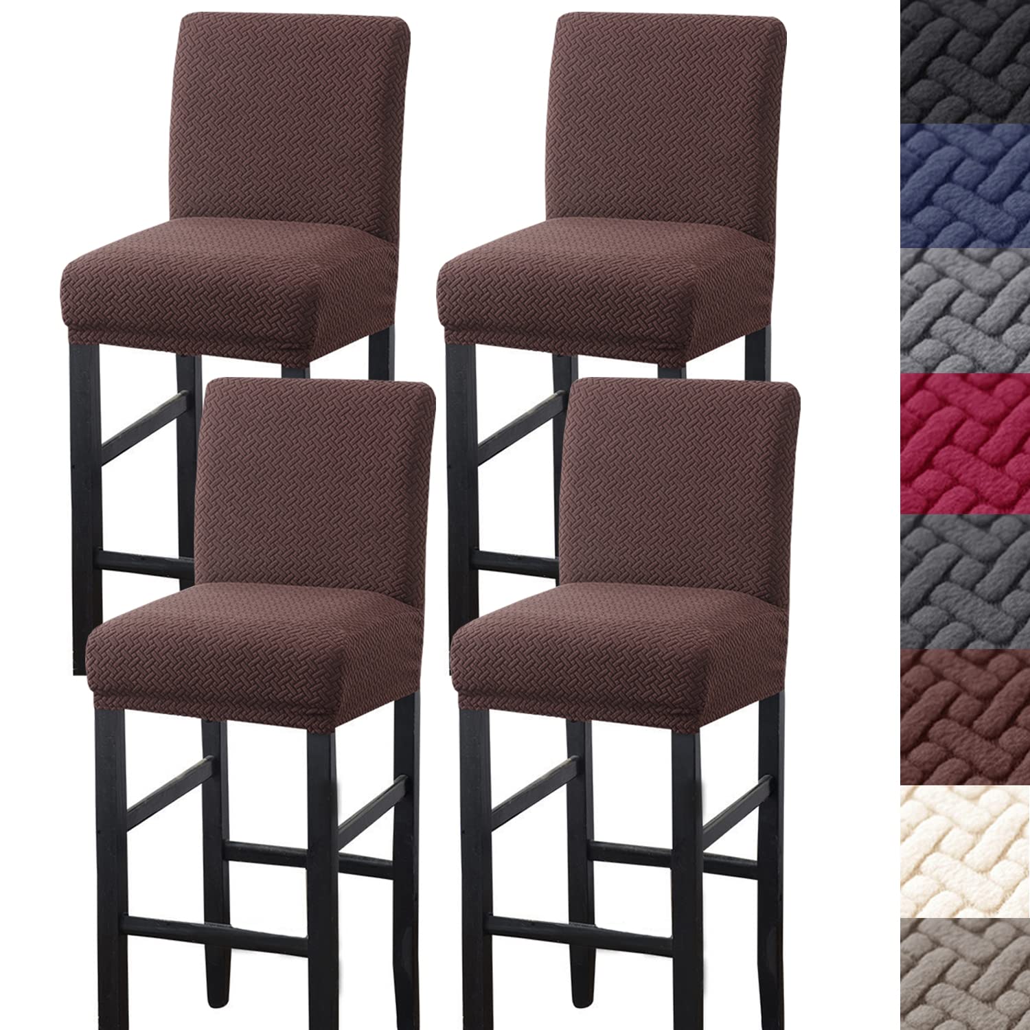 4 Pack Stretch Bar Stool Covers with Backs - Jacquard Fabric Slipcovers with Elastic Bands for Pub, Counter & Coffee Shop Stools - Durable & Stylish Seat Covers for Home & Commercial Use