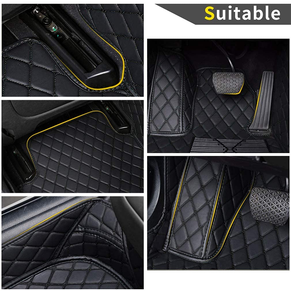 Premium All-Weather Car Floor Mats for Ford Mustang 2015-2019 - Waterproof Luxury Leather Floor Liners with Full Coverage Protection (Black) - Perfect for Daily Commuting, Road Trips & Extreme Weather Conditions