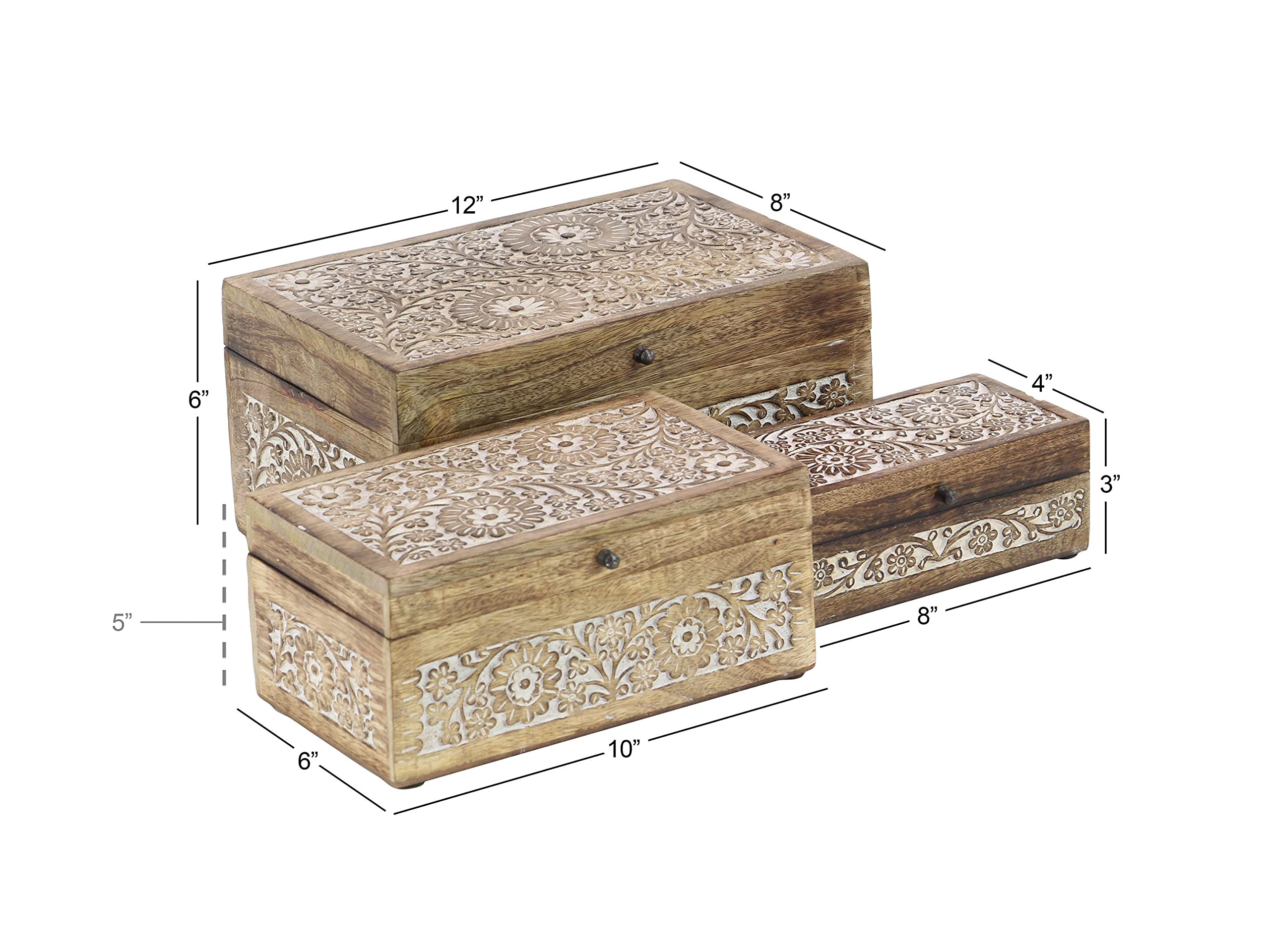 Mango Wood Floral Decorative Box Set of 3 - 8