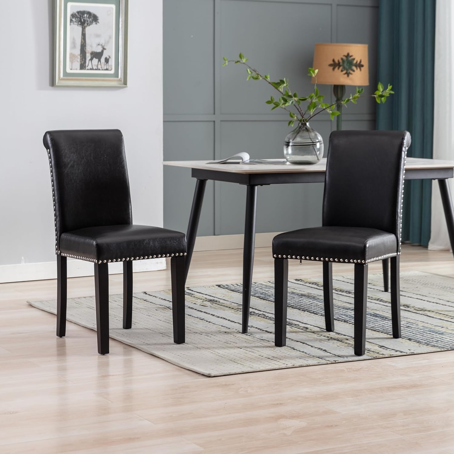 Westice 8-Piece Upholstered PU Leather Dining Chair Set with Nailhead Trim & Rubber Wood Legs - Modern Kitchen & Dining Room Chairs for Small Spaces, Apartment, Restaurant - Black (Perfect for Home Dining, Kitchen Island, Breakfast Nook & Compact Living Spaces)