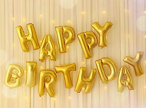 Self-Inflating Happy Birthday Balloon Banner with LED Lights - 16 Inch Gold Foil Letters & 2 Pack 30 LED 10FT Multicolor String Lights for Kids Birthday Party Decorations | Perfect for Indoor/Outdoor Celebrations, Baby Showers & Anniversary Decor