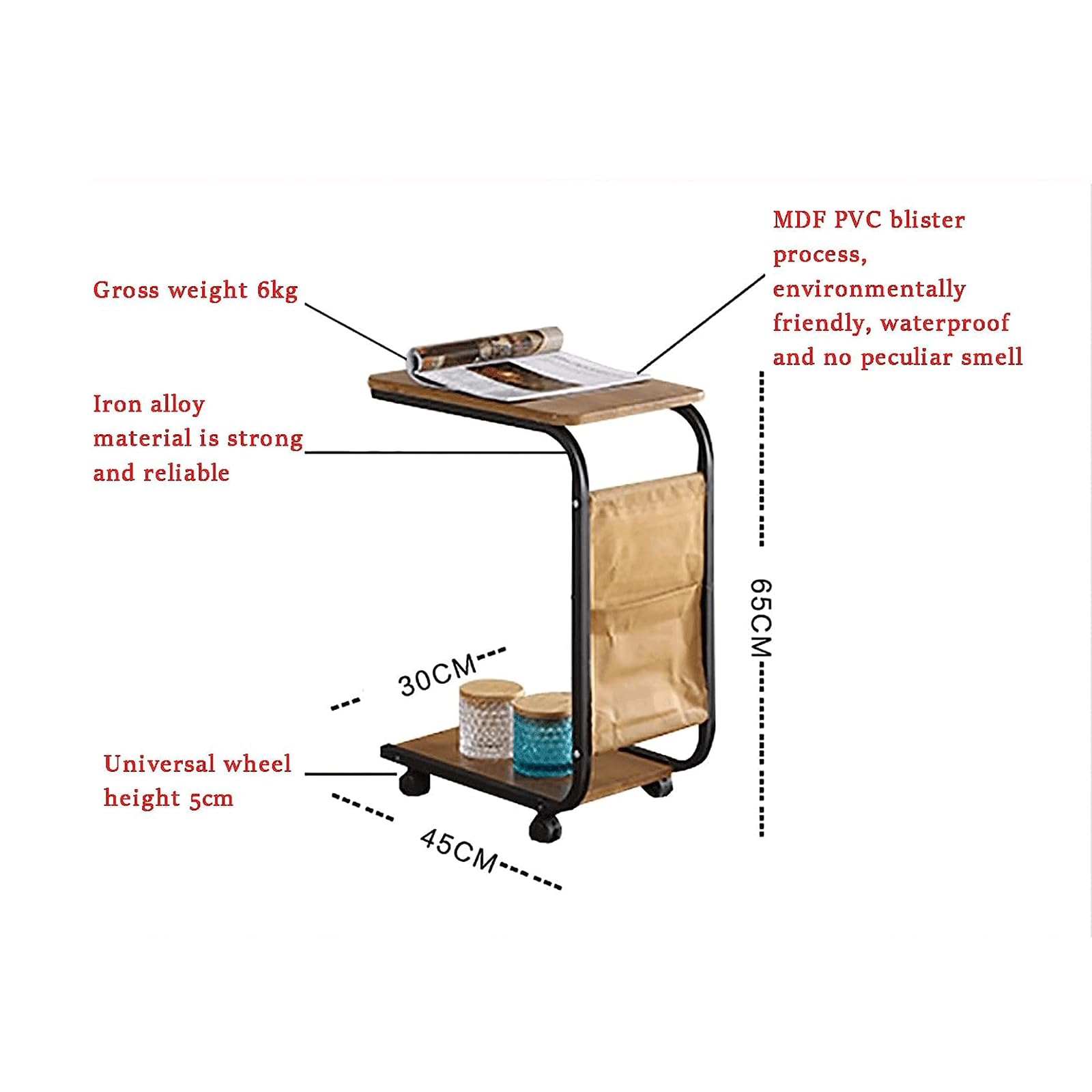 Adjustable Overbed Table with Wheels - C-Shaped Mobile Standing Desk for Laptop, Bedside Work & Dining - Steel Frame Height-Adjustable Side Table for Home, Hospital & Office Use
