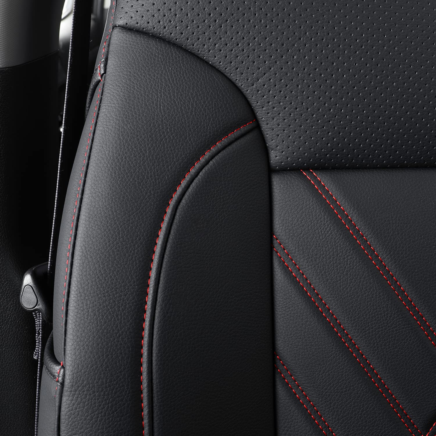 LUCKYMAN CLUB Custom Seat Covers Full Set for 2014-2018 Chevy Silverado & GMC Sierra 1500/2500/3500 Trucks - Fits LT, LTZ, RST, Work Truck Trims (Black & Red) - Perfect for Work, Off-Road & Daily Driving Protection