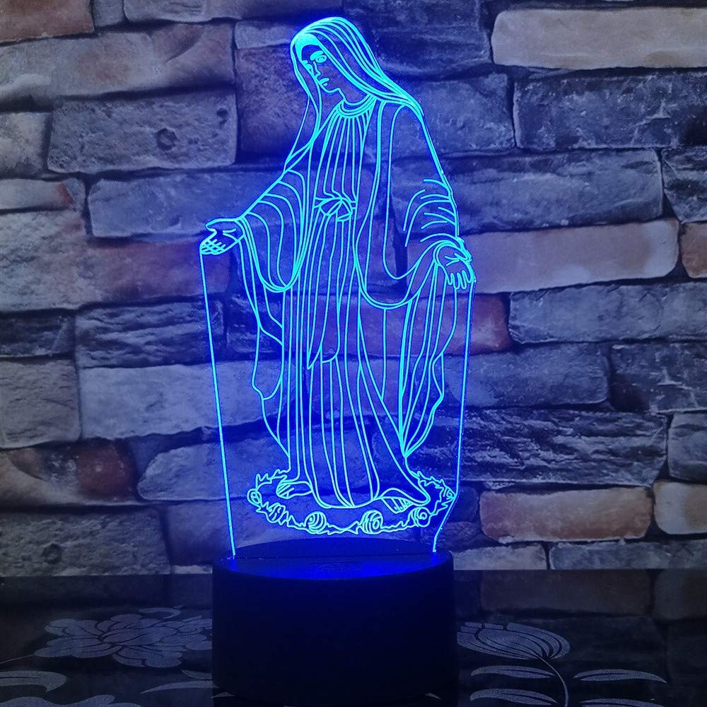 3D Virgin Mary Night Light - LED Color Changing Catholic Statue Lamp for Home, Church & Prayer | Perfect Religious Gift for Women & Men | Bedside, Altar & Meditation Decor