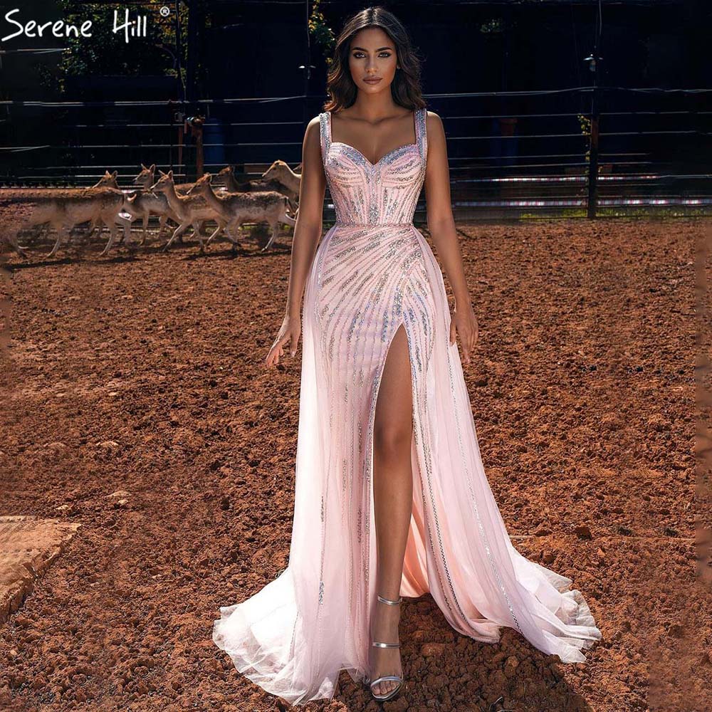 Serene Hill Pink Mermaid Luxury Evening Dresses 2025 - Elegant Beaded High Slit Formal Gowns for Women | Perfect for Prom, Red Carpet & Gala Events
