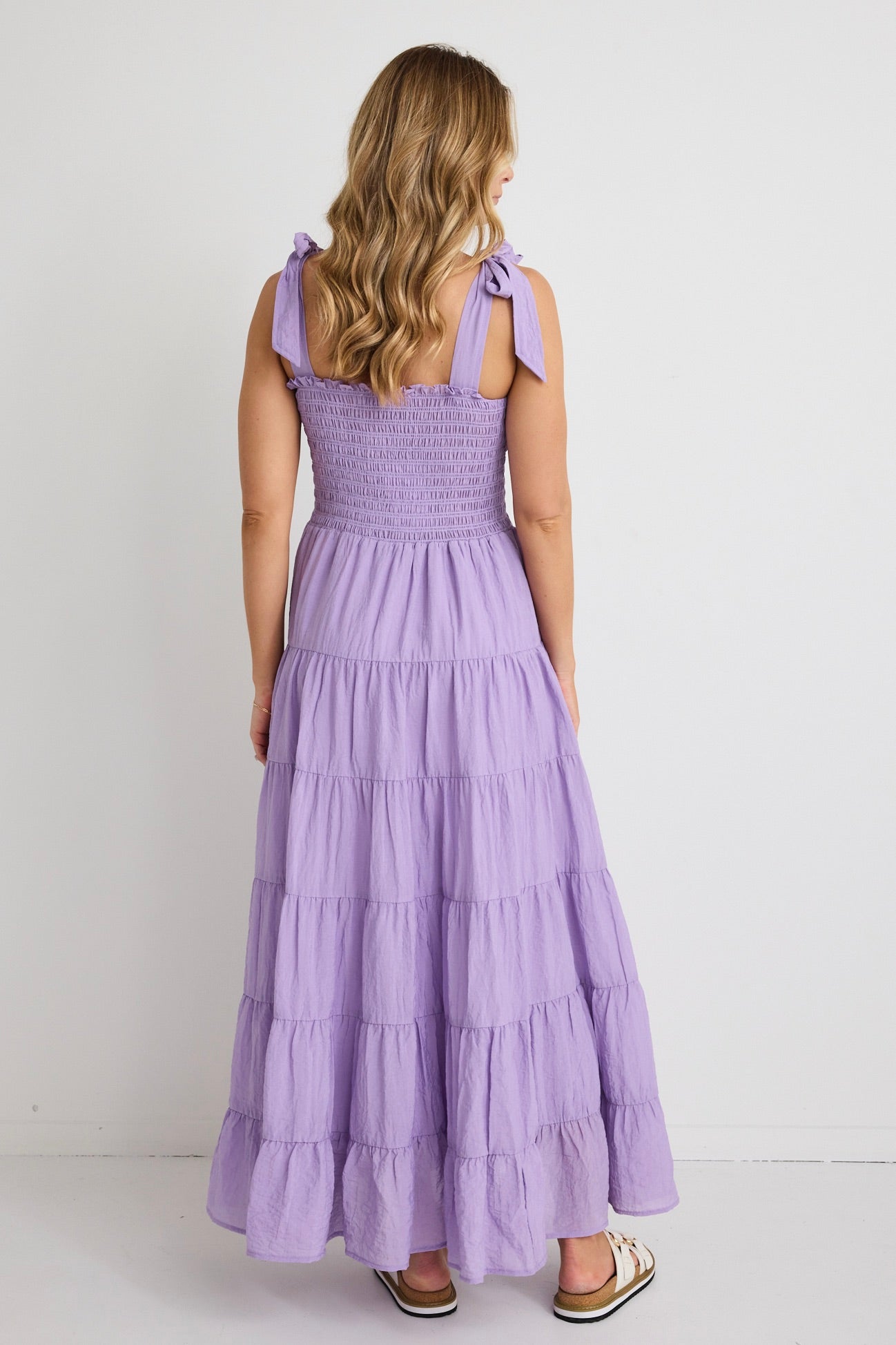 Isabella Lavender Strappy Tiered Maxi Dress - Flowy Summer Beach Dress for Women, Boho Chic Wedding Guest Dress, Vacation & Party Wear