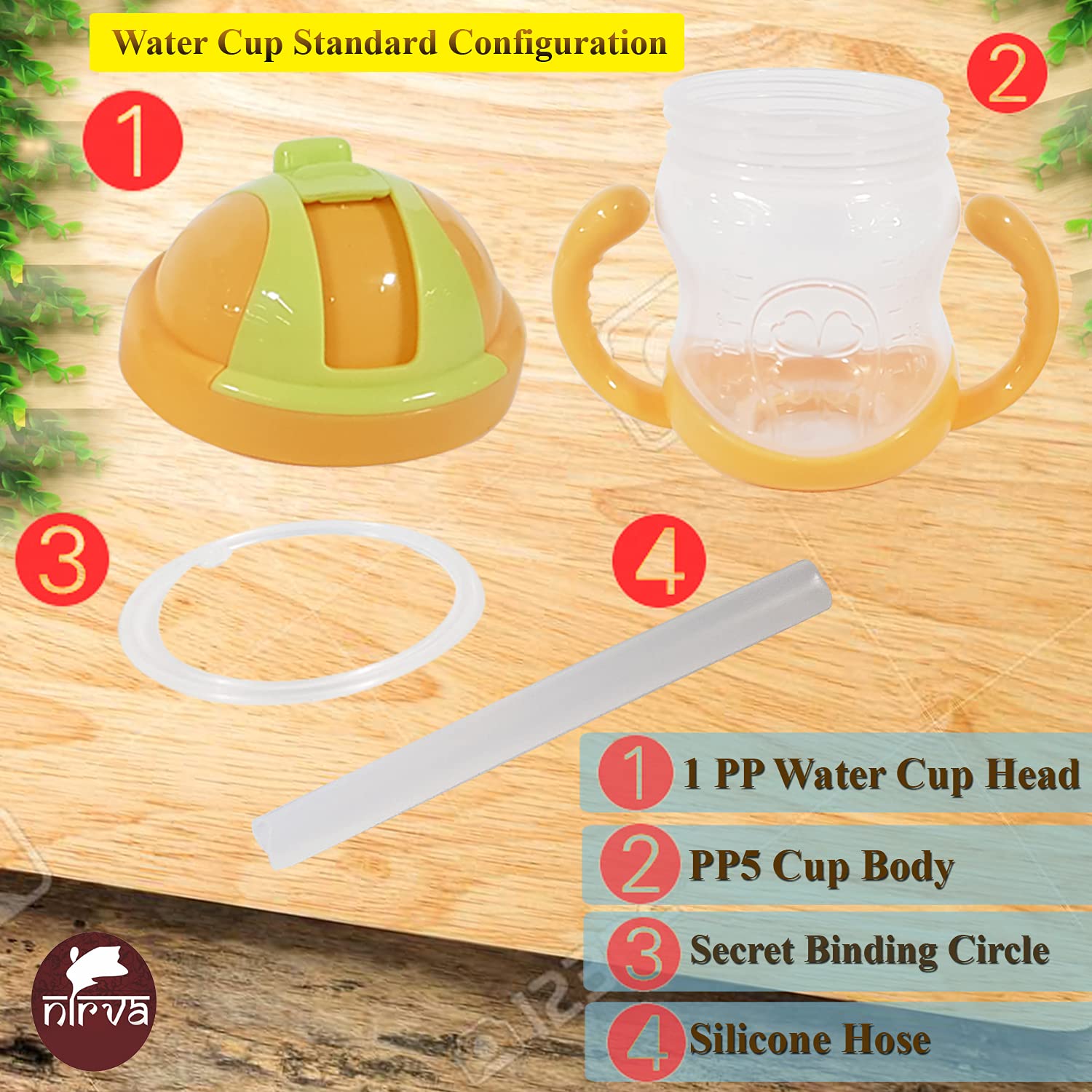 NIRVA 280ml Baby Sippy Cup with Straw - BPA-Free Spill-Proof Toddler Drinking Cup in Yellow with Cute Animal Design - Perfect for Travel, Daycare & Learning Independent Drinking