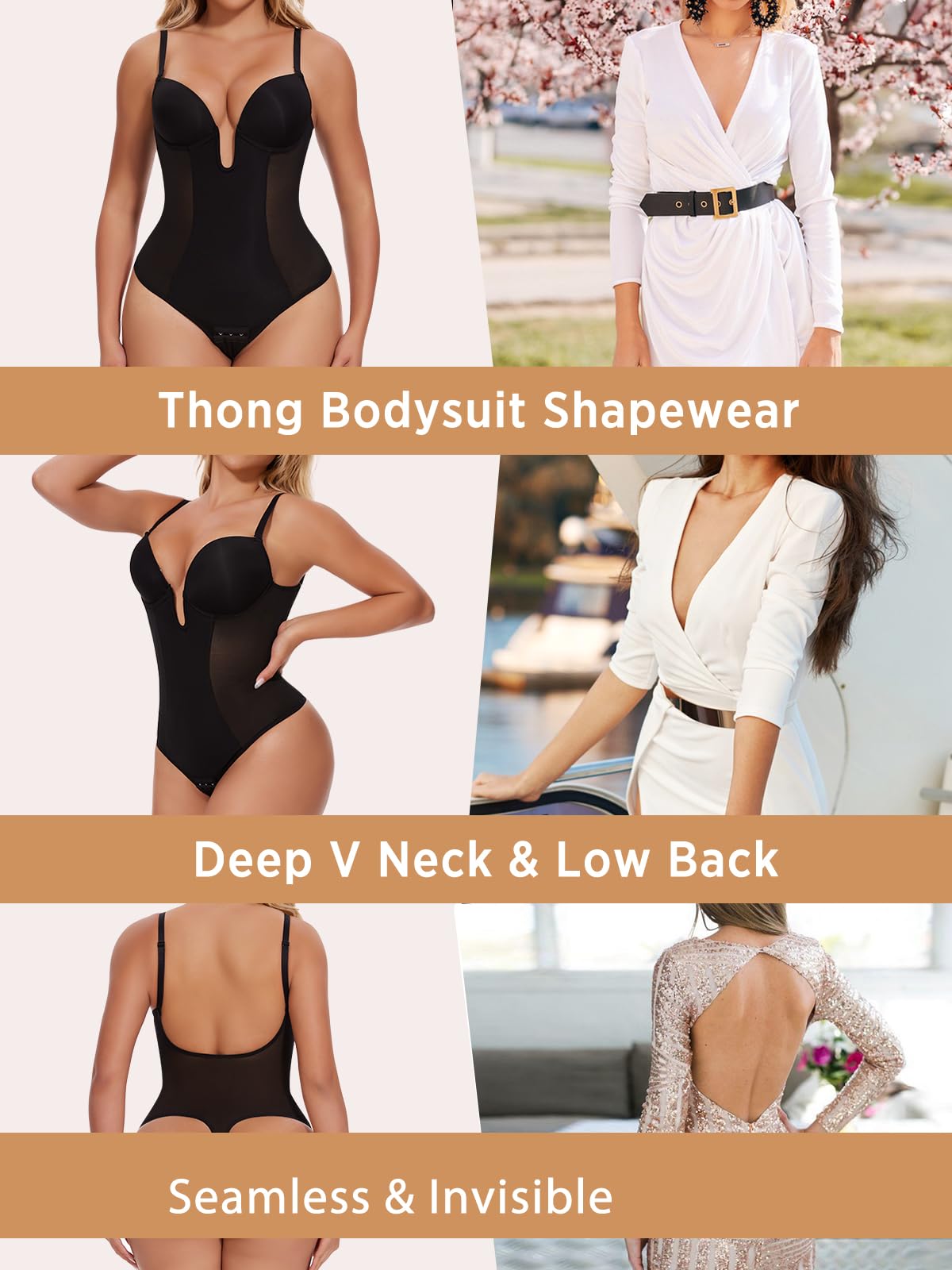 JOYSHAPER Women's Shapewear Bodysuit with Built-in Bra - Tummy Control U Plunge Backless Body Shaper Thong Suit for Slimming & Smoothing | Perfect for Dresses, Evening Wear & Special Occasions