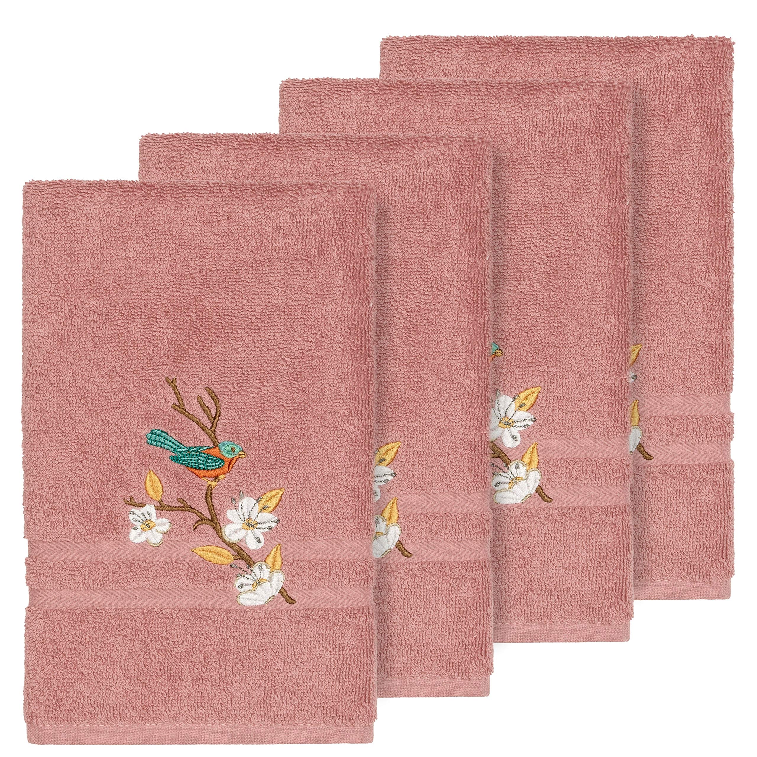 Premium Turkish Cotton Hand Towel Set - 4-Piece Blue Bird & Tea Rose Embroidered Bath Towels for Kitchen, Bathroom & Guest Use | Soft, Absorbent & Decorative