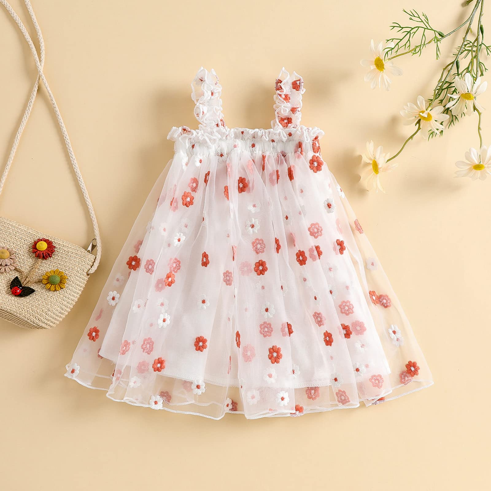 Toddler Girls Princess Dress - Sleeveless Floral Layered Tulle Tutu Dress for Summer, Mesh Fluffy Party Outfit | Perfect for Birthday, Photo Shoots & Special Occasions