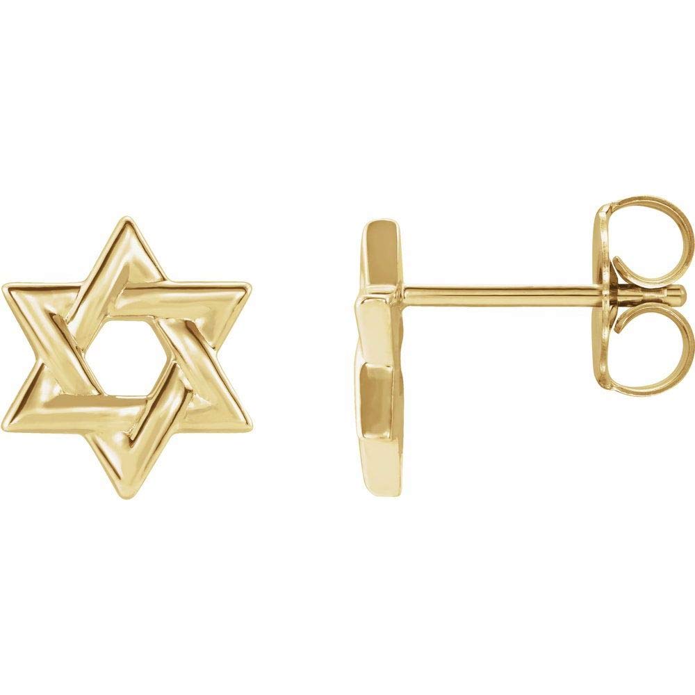 14K Yellow Gold Star of David Earrings for Women - Jewish Religious Jewelry - Perfect for Hanukkah, Bar Mitzvah & Everyday Wear
