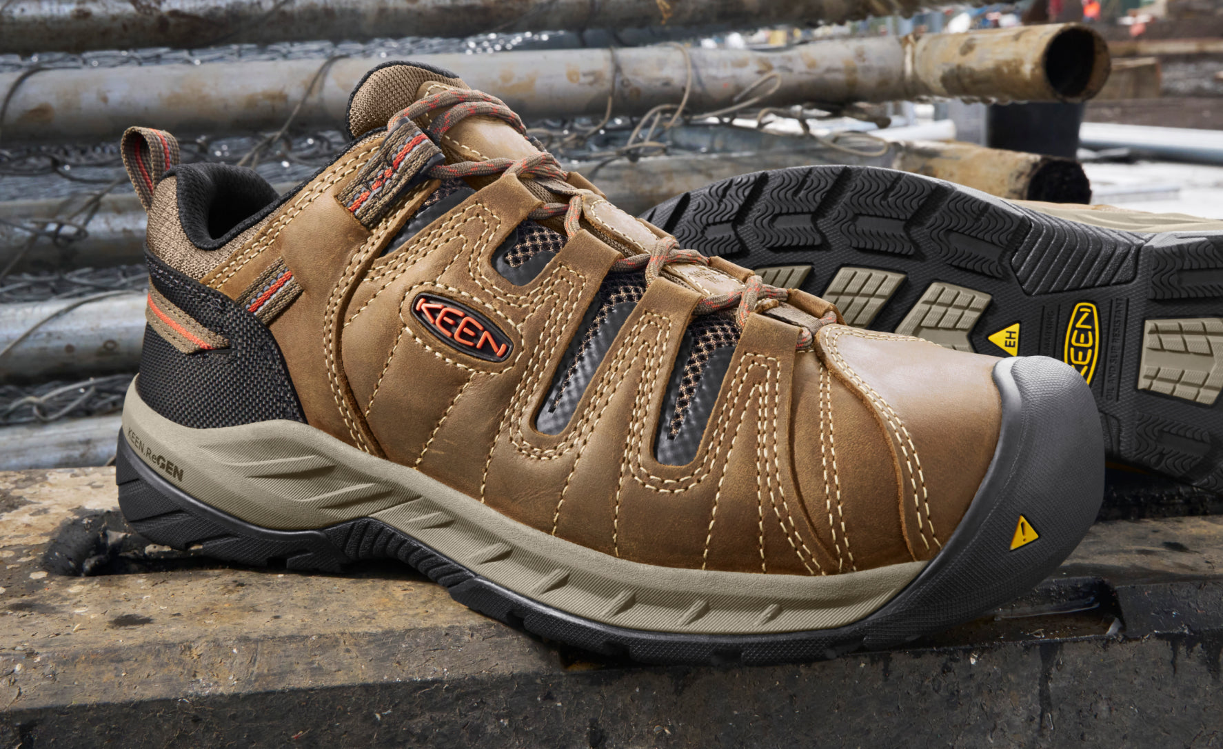 Men's Flint II Steel Toe Work Boots - Gargoyle/Paloma Safety Shoes for Construction & Outdoor Work