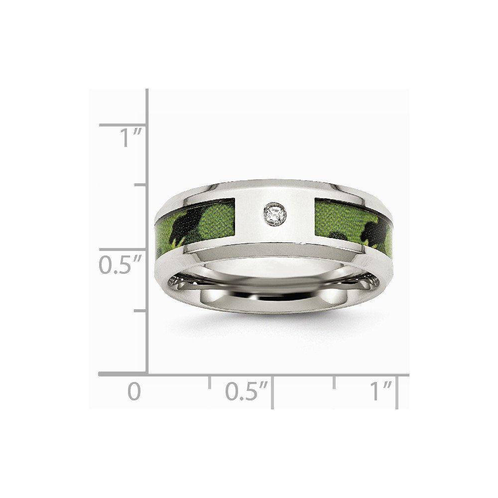 0.035ct Diamond 8mm Solid Stainless Steel Camouflage Men's Wedding Band Ring - Perfect for Military, Outdoor & Everyday Wear