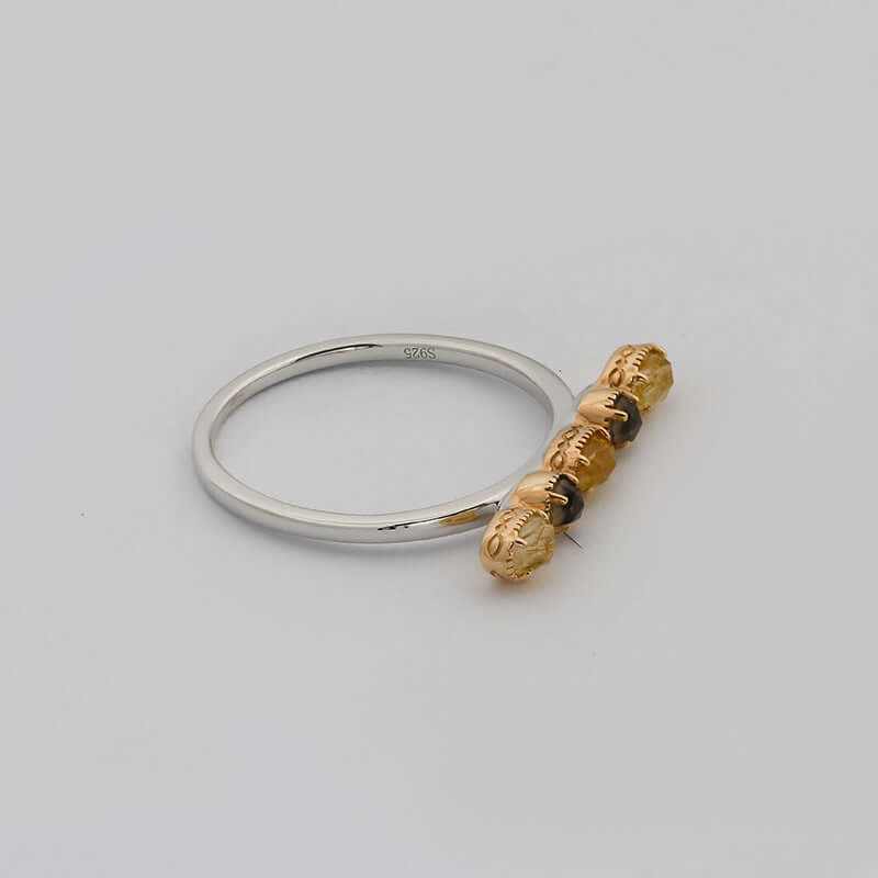 Exquisite Citrine Bar Shape Five Birthstones Ring for Women | Elegant Birthstone Jewelry Gift for Birthday, Anniversary & Special Occasions | TB2368