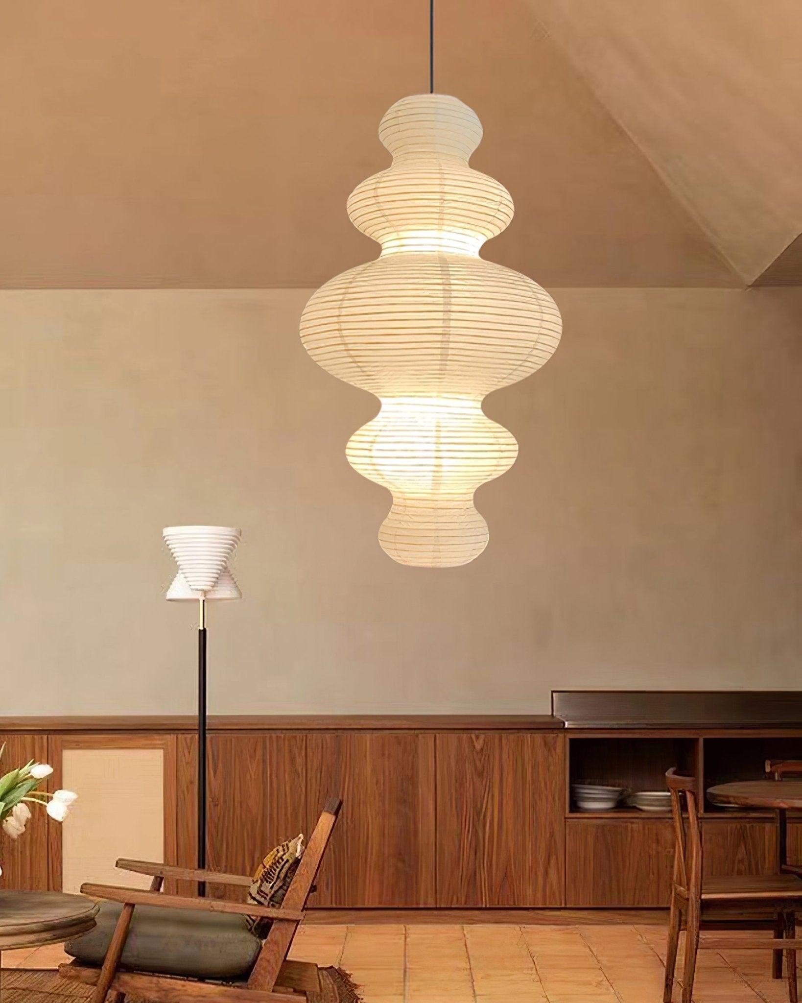 Akari Juni Pendant Swag Lamp - Modern Japanese Paper Light Fixture for Living Room, Bedroom & Dining Room Decor
