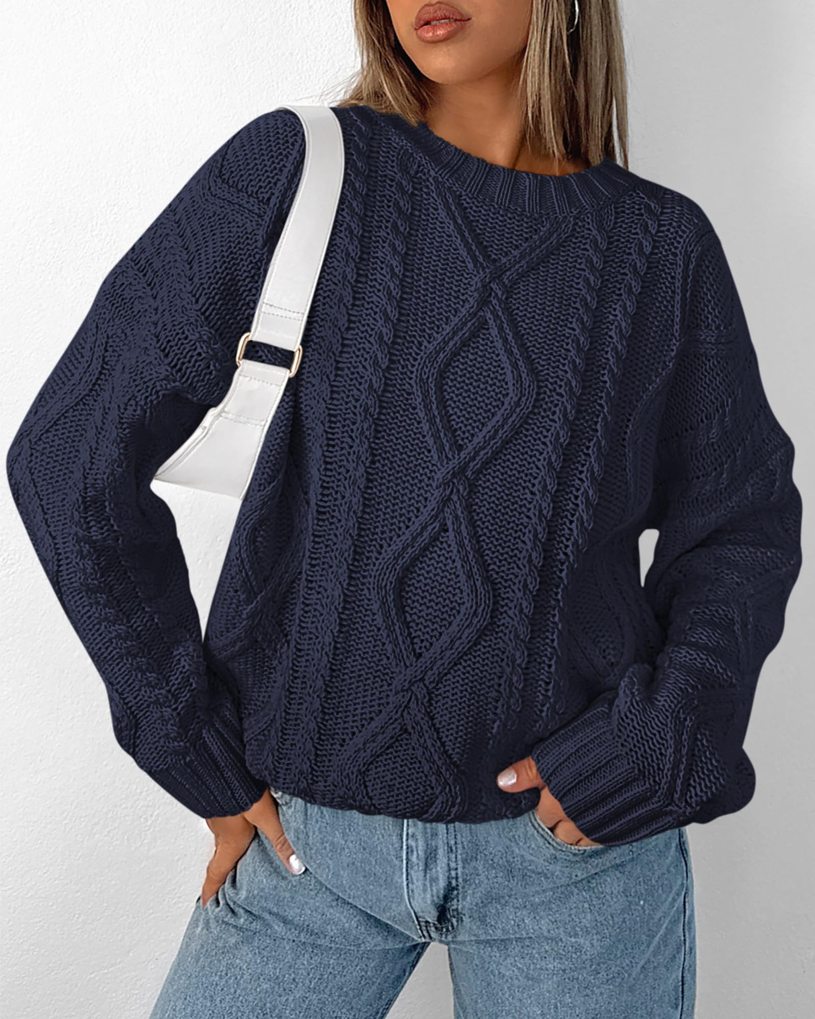BTFBM Women's Casual Long Sleeve Ribbed Knit Pullover Sweater - Loose Crewneck Cable Jumper Top for Fall 2025 | Cozy Office Wear & Autumn Layering