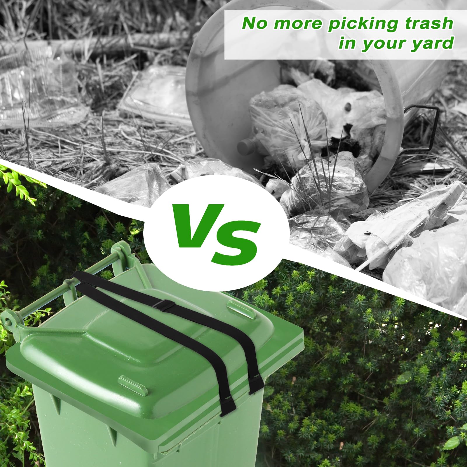 Windproof Metal Double-Claw Trash Can Lock - Adjustable & Elastic Garbage Bin Strap for Outdoor Use, Raccoon Proof Lid Lock to Prevent Tipping Over - Perfect for Patio, Backyard, and Camping