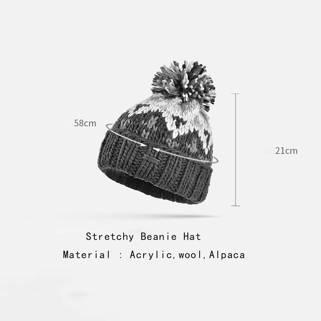 Women's Winter Beanie Hat - Soft Knitted Wool Hat with Fur Pompom, Cable Knit Cuffed Bobble Hat for Cold Weather (Red) - Perfect for Skiing, Snowboarding & Outdoor Winter Activities