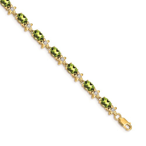 14K Yellow Gold 7 Carat Peridot & 0.11 CTW Diamond Floral Bracelet for Women - Elegant Jewelry Gift for Birthday, Anniversary & Special Occasions