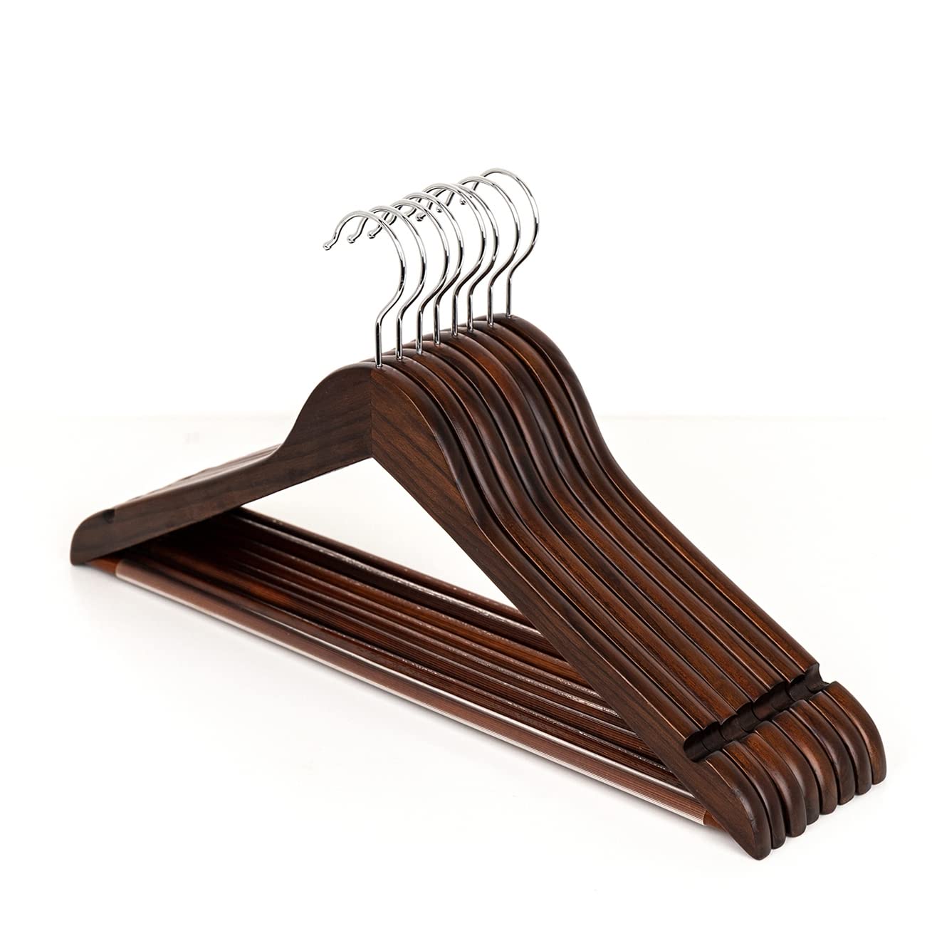 **HUMIA 30 Pack Retro Wooden Suit Coat Hangers - Solid Wood Clothes Hangers with Non-Slip Pants Bar, 360° Swivel Hook & Precision Notches for Jackets, Pants, Shirts, Dresses - Perfect for Closet, Wardrobe & Retail Display (Retro, 30)**