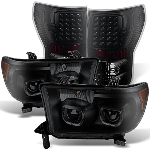 AKKON Black Smoke Projector Headlights & LED Tail Lights for Toyota Tundra - Replacement Headlamps & Taillamps with Stylish Black Smoke Design - Perfect for Off-Roading, Night Driving & Custom Truck Upgrades
