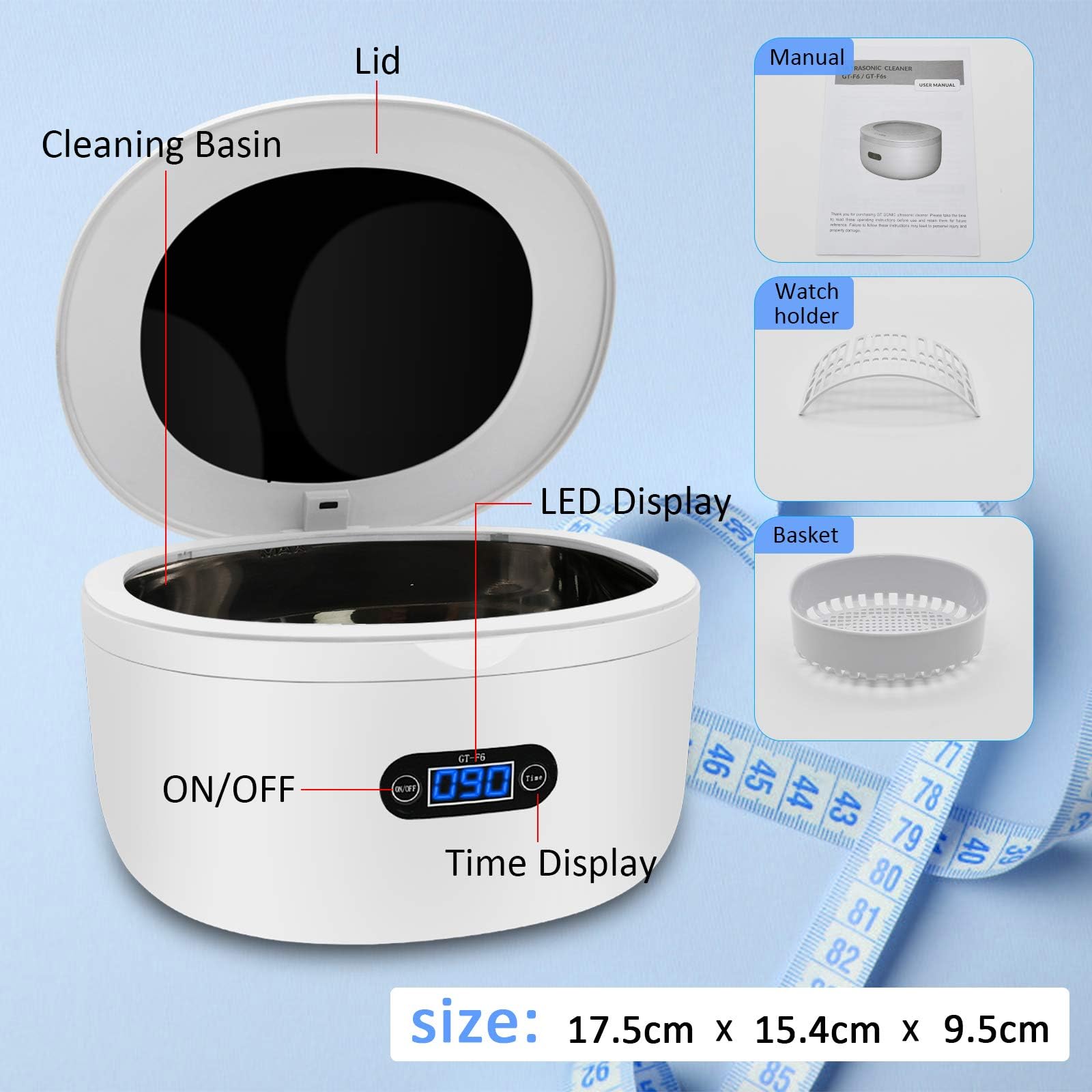 Ultrasonic Jewelry Cleaner for Rings, Watches, Eyeglasses & More - 25oz Tank with Digital Timer - Perfect for Home Jewelry Care, Watch Cleaning & Denture Maintenance