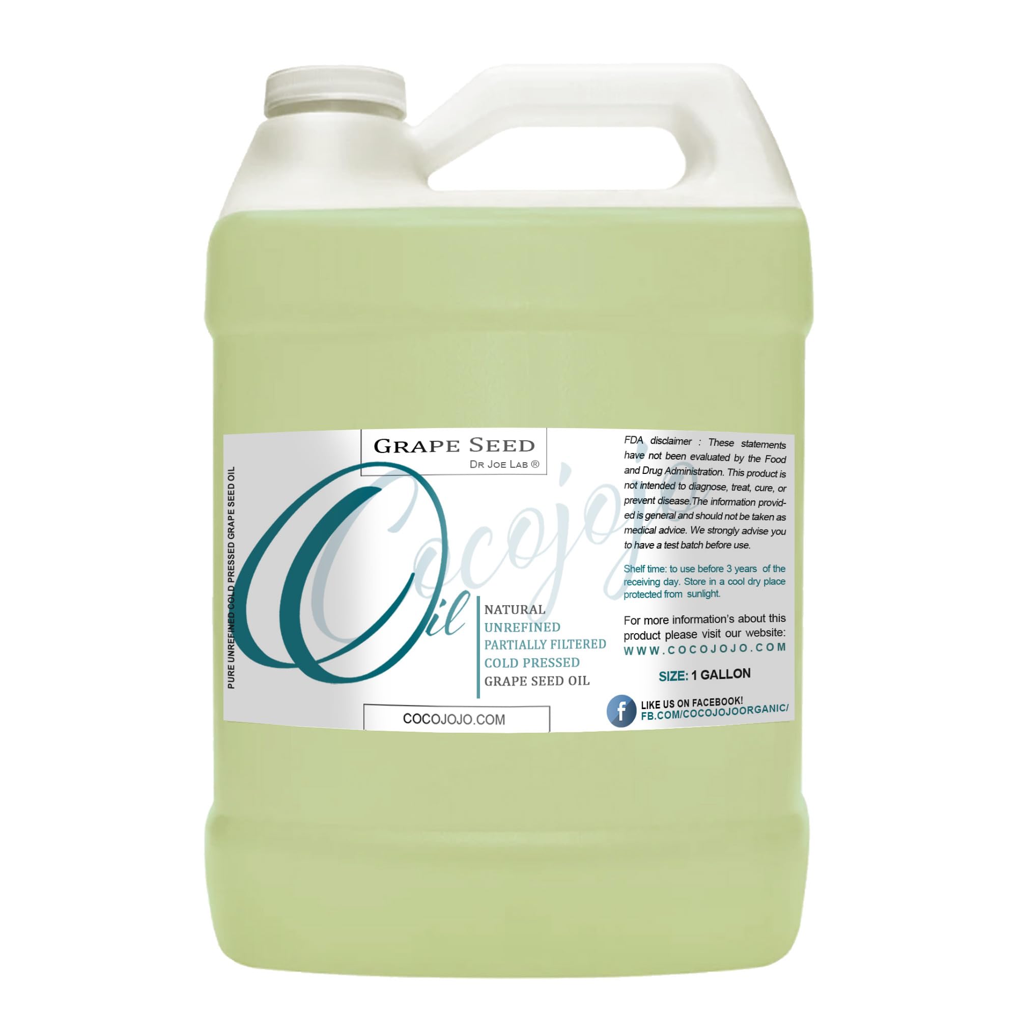 **Pure Cold Pressed Unrefined Extra Virgin Grapeseed Oil 1 Gallon (128 oz) - Natural Moisturizer for Hair, Skin, Nails & Beard - Hydrates, Soothes & Nourishes - Perfect for Massage, Cooking & DIY Beauty**