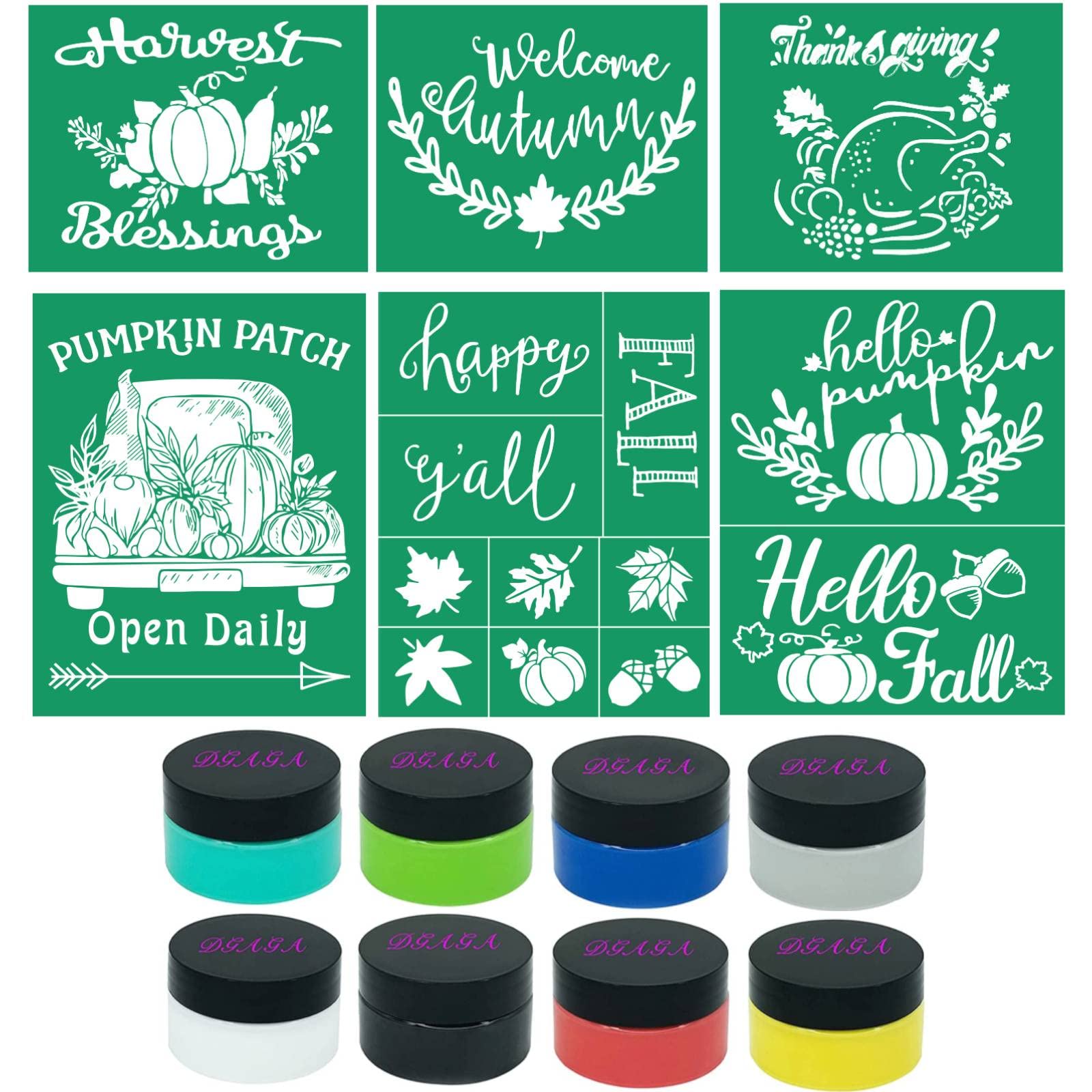 DGAGA 14-Piece Reusable Fall Silk Screen Stencils with Chalk Paste Set - Self-Adhesive Chalk Mesh Stencils for Autumn Decor, DIY Farmhouse Wood Signs - Perfect for Seasonal Home Decor, Thanksgiving Crafts & Holiday DIY Projects