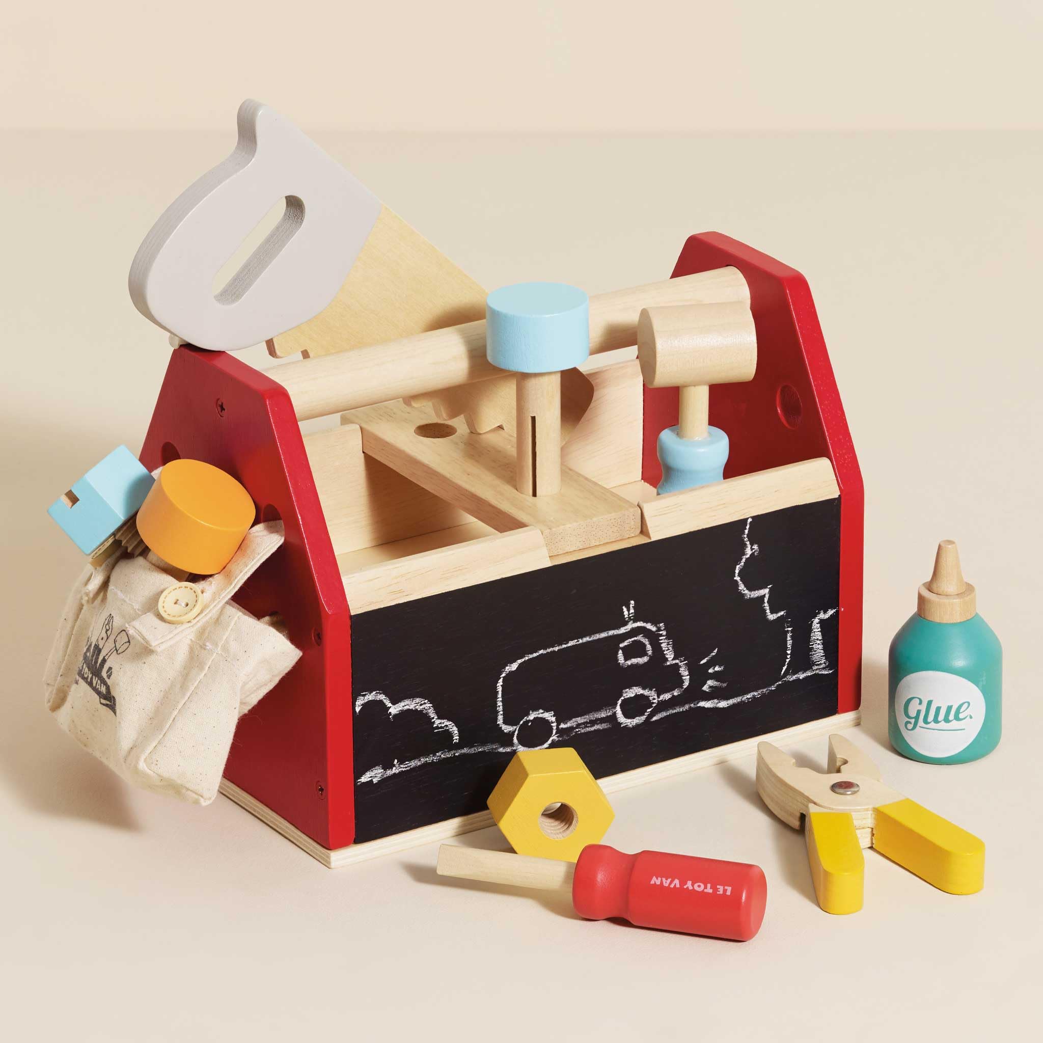 Le Toy Van - 12-Piece Wooden Tool Box Play Set for Kids | Educational Construction & Cars Pretend Play Toy for Boys & Girls Ages 3+ | Perfect for Role Play, DIY Projects & Early Learning Activities
