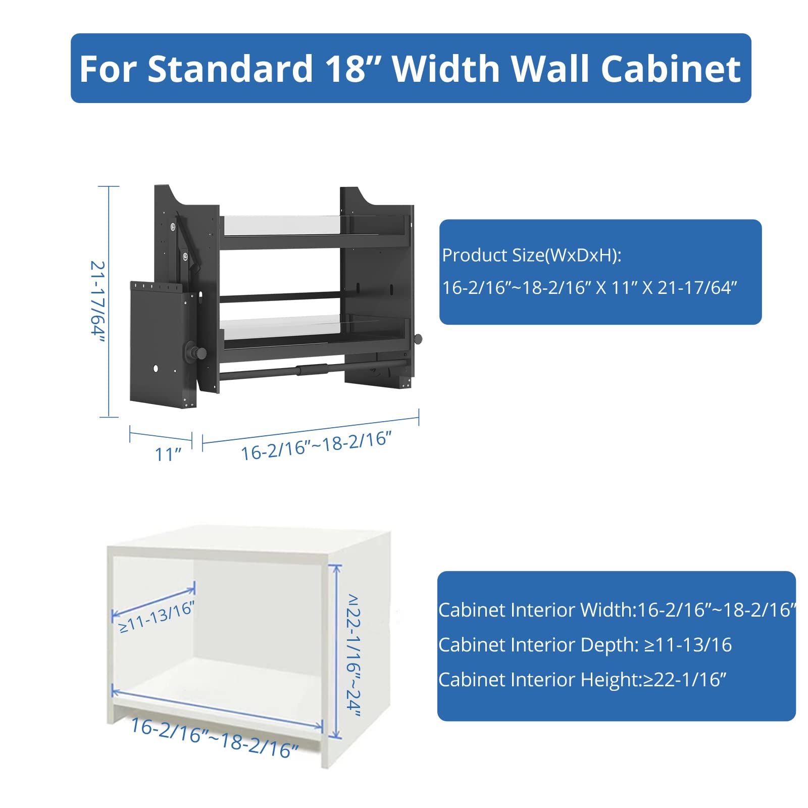 18 Inch Pull Down Shelf for Kitchen Wall Cabinet - Space Saving Storage Organizer for Spices, Cans & Kitchen Supplies | Perfect for Small Kitchens & Pantry Organization