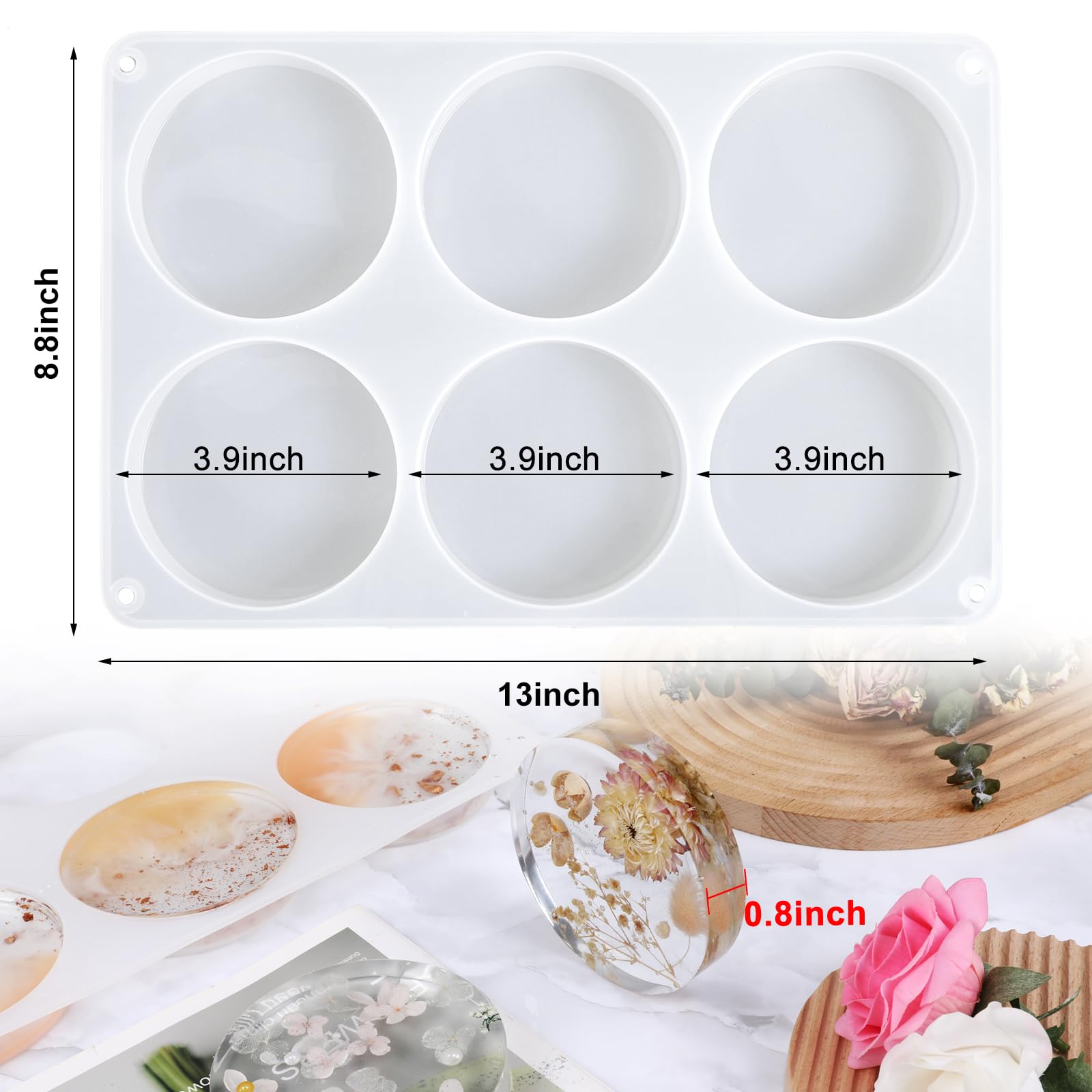 6-Cavity Large Round Silicone Coaster Molds for Epoxy Resin - Deep DIY Craft Molds for Resin Art, Home Decor & Unique Gifts (Perfect for Making Coasters, Jewelry Dishes & Resin Crafts)