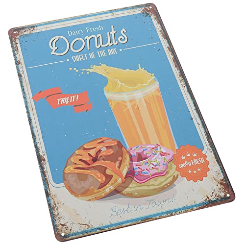 Vintage Metal Tin Sign Set of 2 - Retro Coffee & Donut Wall Art Decor for Coffee Bar, Cafe, or Kitchen - Perfect for Home, Office, and Restaurant Decoration