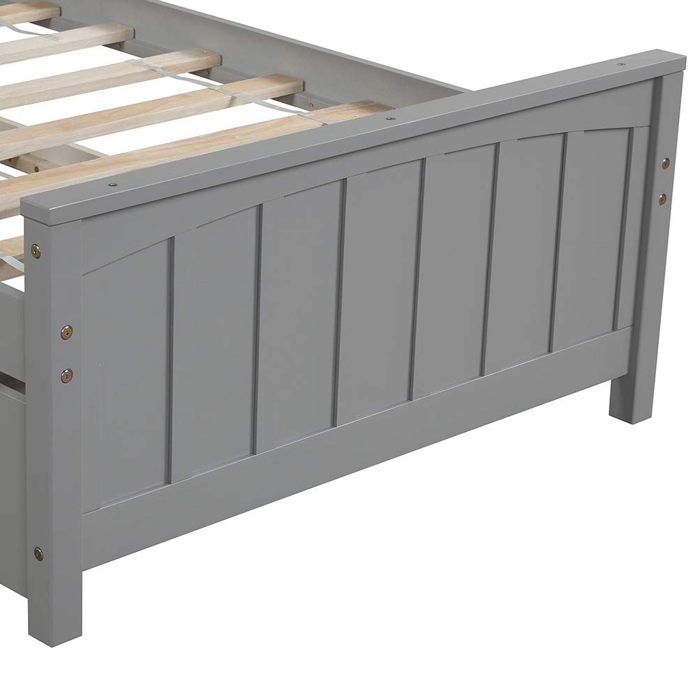 Minimalist Twin Platform Bed Frame with Trundle - Easy Assembly Wooden Bed for Teens & Adults - Space Saving Gray Bedroom Furniture for Small Rooms & Guest Rooms