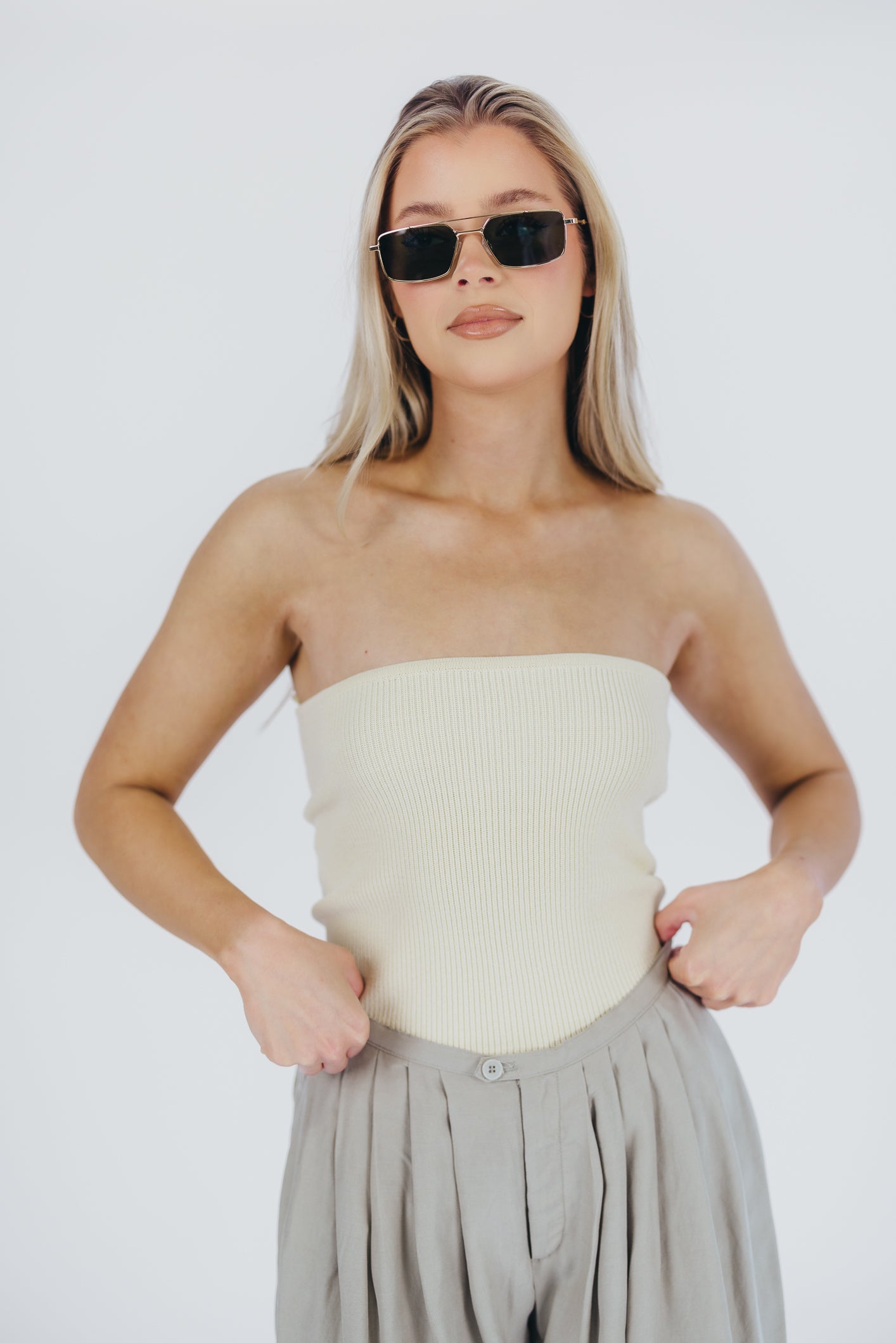 Carmen Ribbed Knit Tube Top Women's Fashion Stretch Crop Top in Cream | Casual Wear, Layering, Summer Outfits, Beach & Music Festivals
