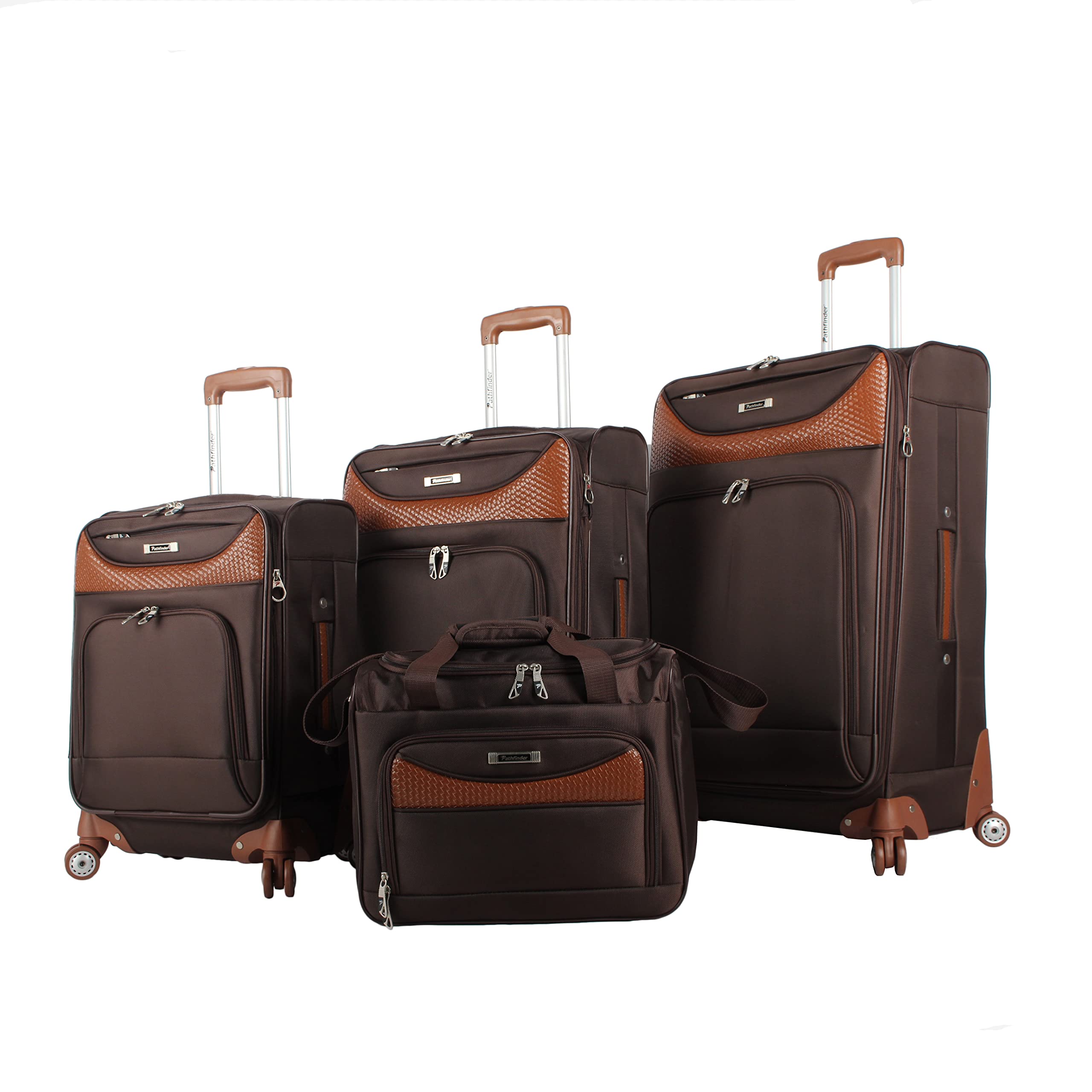 Pathfinder 4-Piece Spinner Luggage Set with Telescoping Handle - Chocolate Brown Hardshell Suitcase for Travel, Business Trips & Vacations - Lightweight & Durable Spinner Wheels