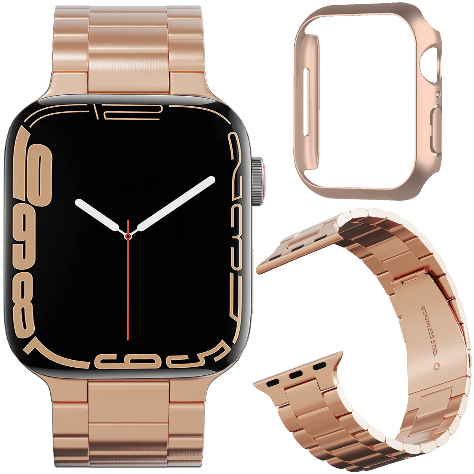 Premium Stainless Steel Band with Hard PC Case for Apple Watch Series 9/8/7 41mm - Slim Metal Replacement Strap Compatible with Apple Watch 41mm (Unisex) | Durable & Stylish for Gym, Office, Running, Travel & Daily Wear | Perfect Gift for Apple Watch Users | Ideal for Fitness Tracking, Business Meetings, Outdoor Activities & Everyday Fashion