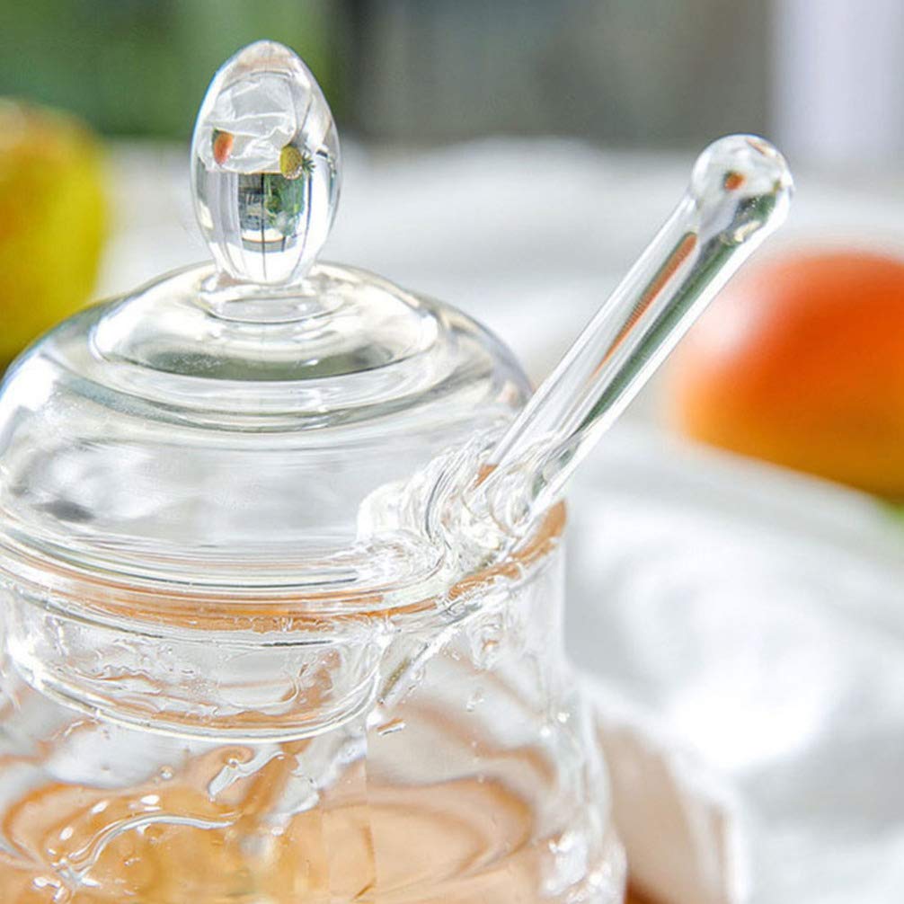 DOITOOL 1 Set Plastic Honey Dispenser with Dipper - BPA-Free Syrup Pot, Sugar Jar & Kitchen Container for Honey, Maple Syrup, Oil & Sauces - Perfect for Coffee Bars, Bakeries & Home Kitchens