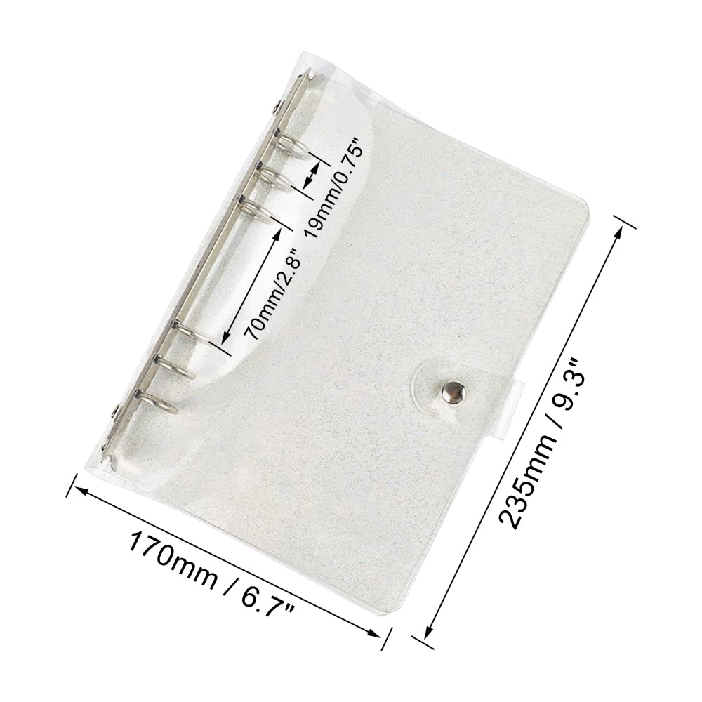 1PC Clear Glitter Binder Cover 6-Ring Loose-Leaf Folder - Soft PVC A5 Notebook Binder with Snap Button Closure, Silver Round Rings - Perfect for School, Office, Planner & Journal Organization