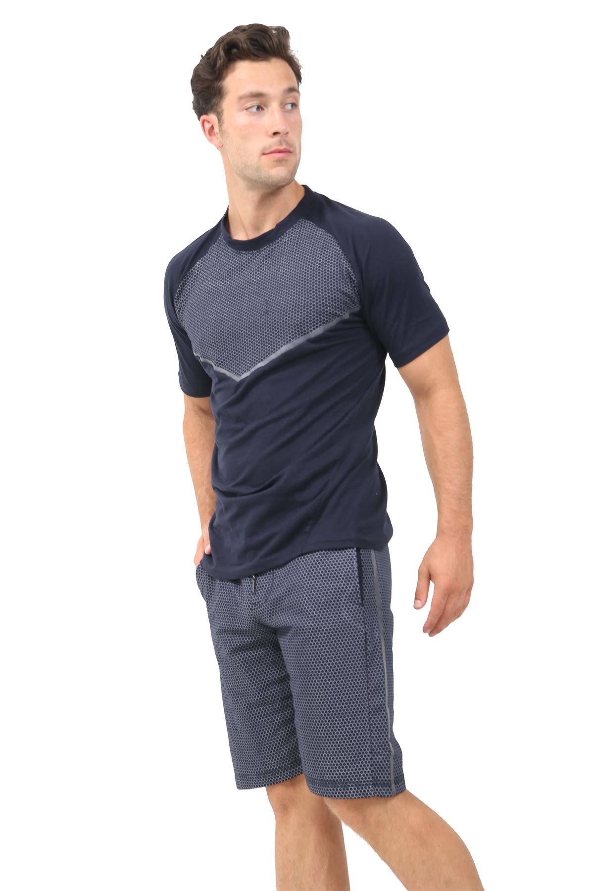 Men's Tribal Print Cotton Jersey Shorts Set with T-Shirt & Side Pockets - Comfortable Lounge Wear for Home, Sleep & Casual Outings