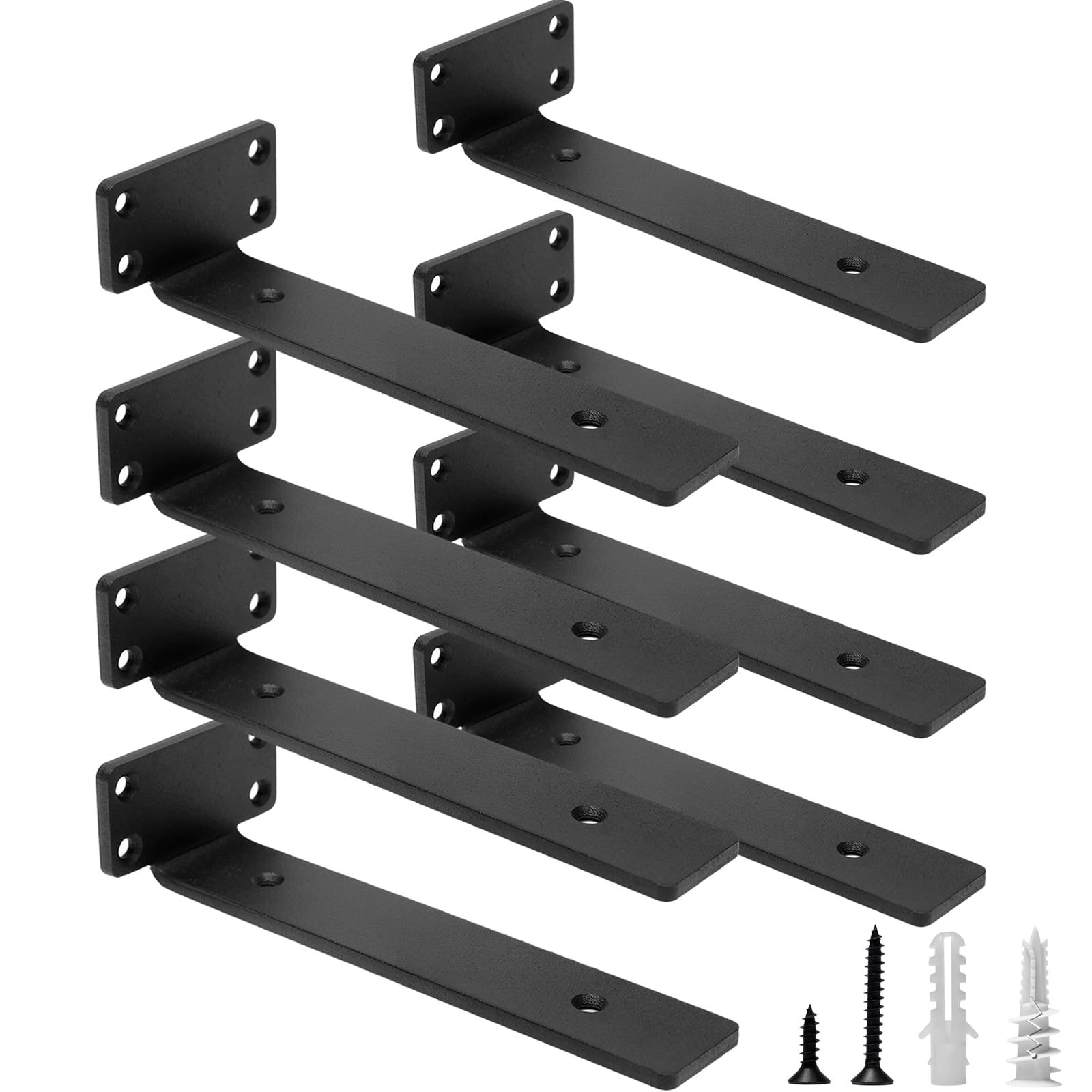 Heavy Duty Floating Shelf Brackets 8-Inch (1/5'' Thick) - Hidden Shelves Hardware, Cast Iron L Brackets - Rustic Industrial Black Metal Wall Shelving Supports (8 Pack) - Perfect for Living Room, Kitchen & Bathroom Storage