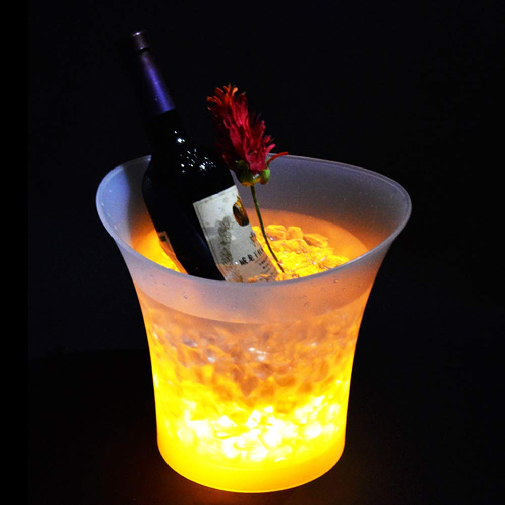 LED Color Changing Ice Bucket - Round Plastic Beverage Cooler for Beer, Wine & Champagne - Multi-Color Light Effects for KTV, Bars, Home Parties & Wedding Celebrations (Perfect for Chilling Drinks at Nightclubs, Pool Parties & Outdoor Gatherings)