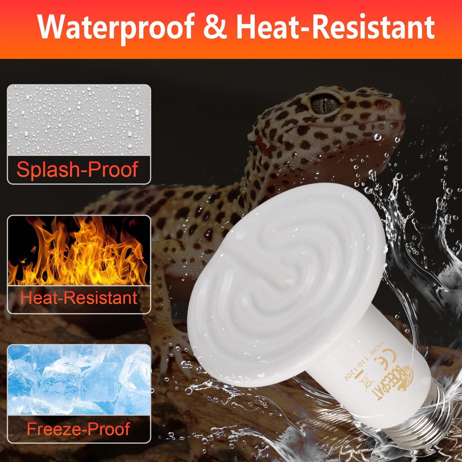 150W Ceramic Heat Emitter Bulbs for Reptiles - Energy Efficient Infrared Heat Lamp for Bearded Dragons, Geckos, Lizards & Tortoises - 2 Pack White Reptile Basking Bulbs - Perfect for Terrariums & Pet Habitats