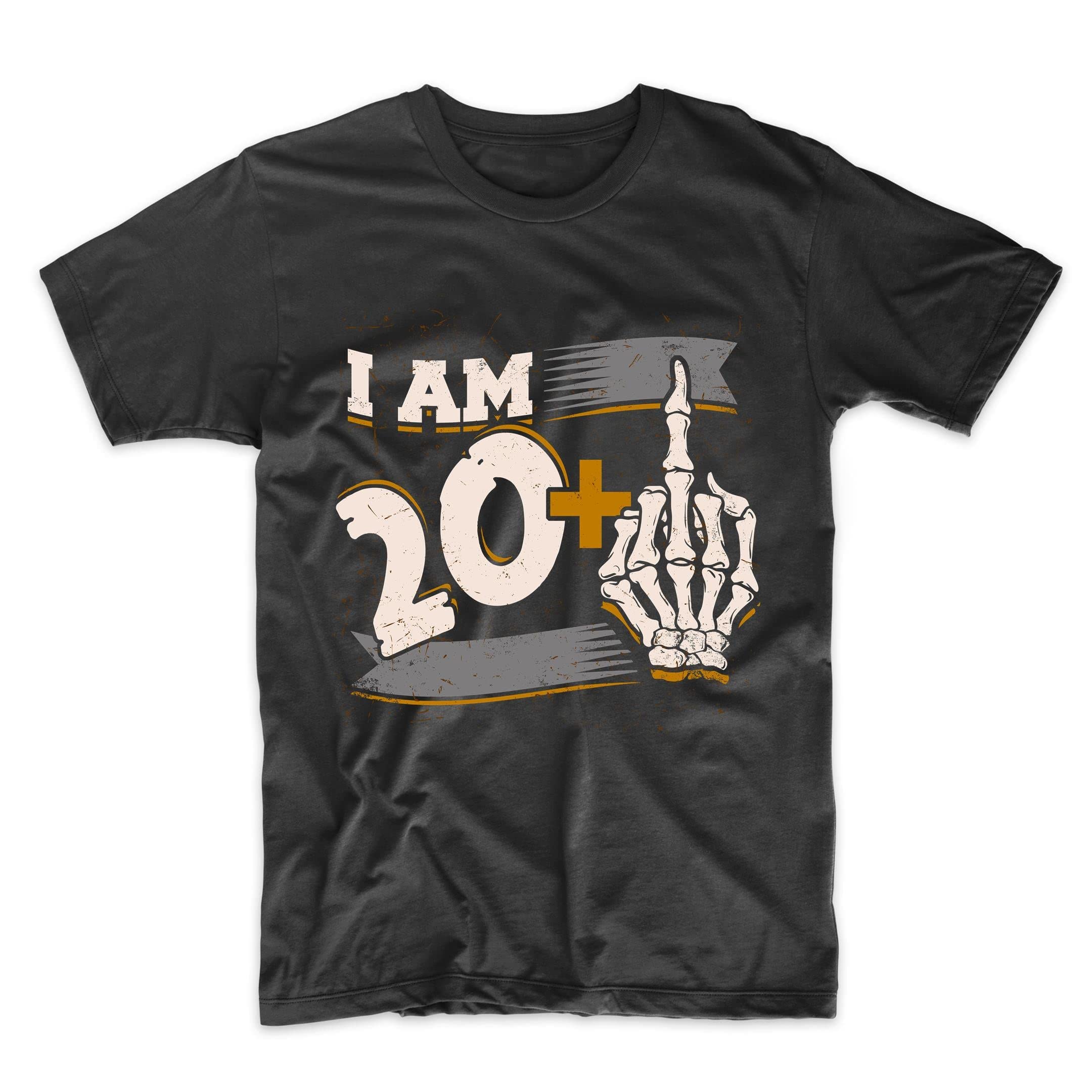 Funny 21st Birthday Shirt with Middle Finger Skeleton Design - I Am 20 Plus Cool Graphic Tee for Men & Women - Perfect for 21st Birthday Parties, Halloween Costumes, and Casual Wear