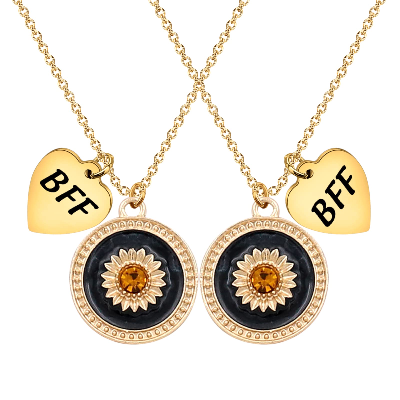 FUSTMW Sunflower BFF Necklace Set for Best Friends - Matching Friendship Jewelry for Teen Girls & Women - Perfect Birthday Gift for Her - Great for Anniversaries, Valentine's Day & Special Occasions