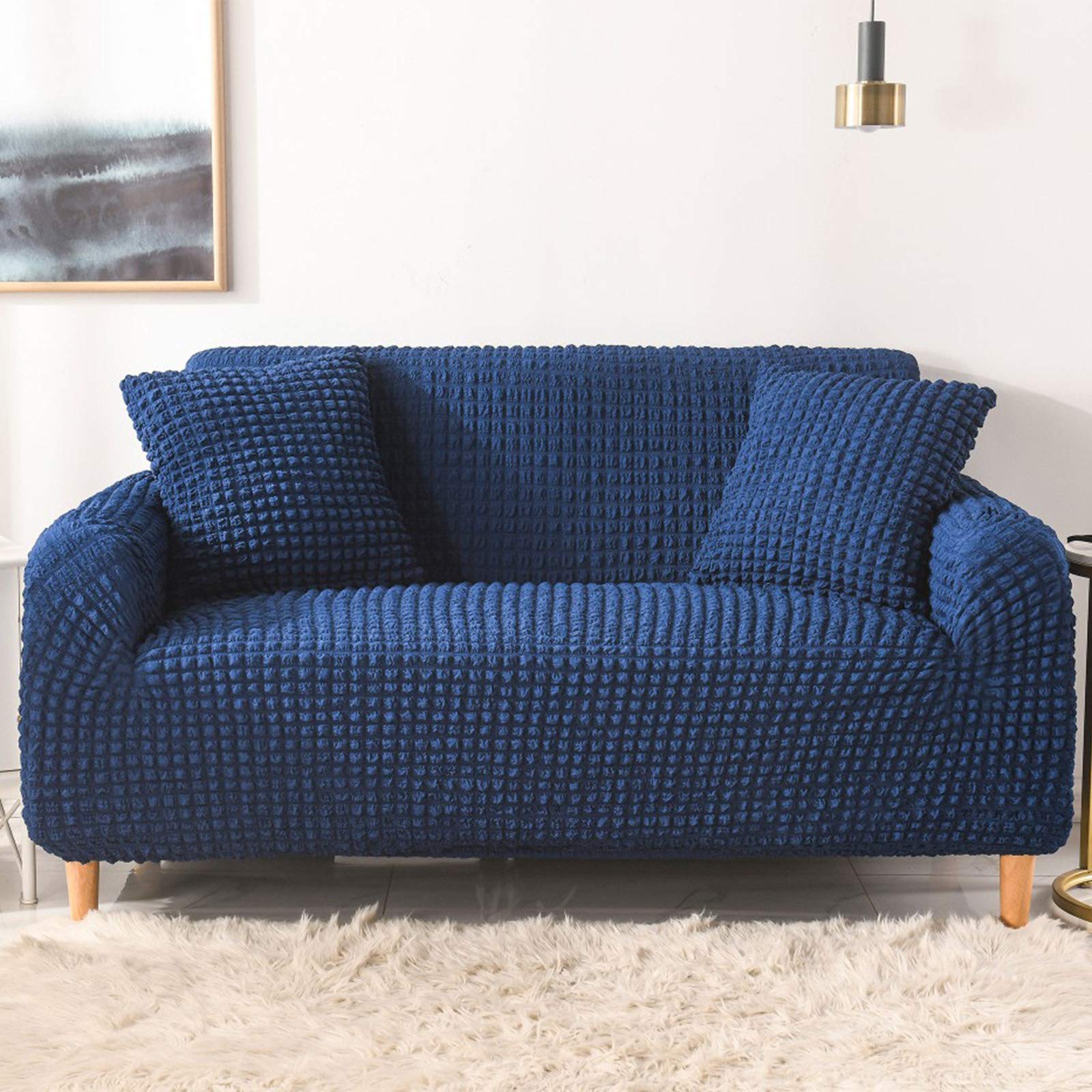 ZPEE Lattice Texture One-Piece Couch Cover - Soft Breathable Seersucker Sofa Slipcover with Elastic Edges - Furniture Protector for Sofa Bed (3-Seater 190-230cm) - Perfect for Living Room, Home Decor & Pet Protection
