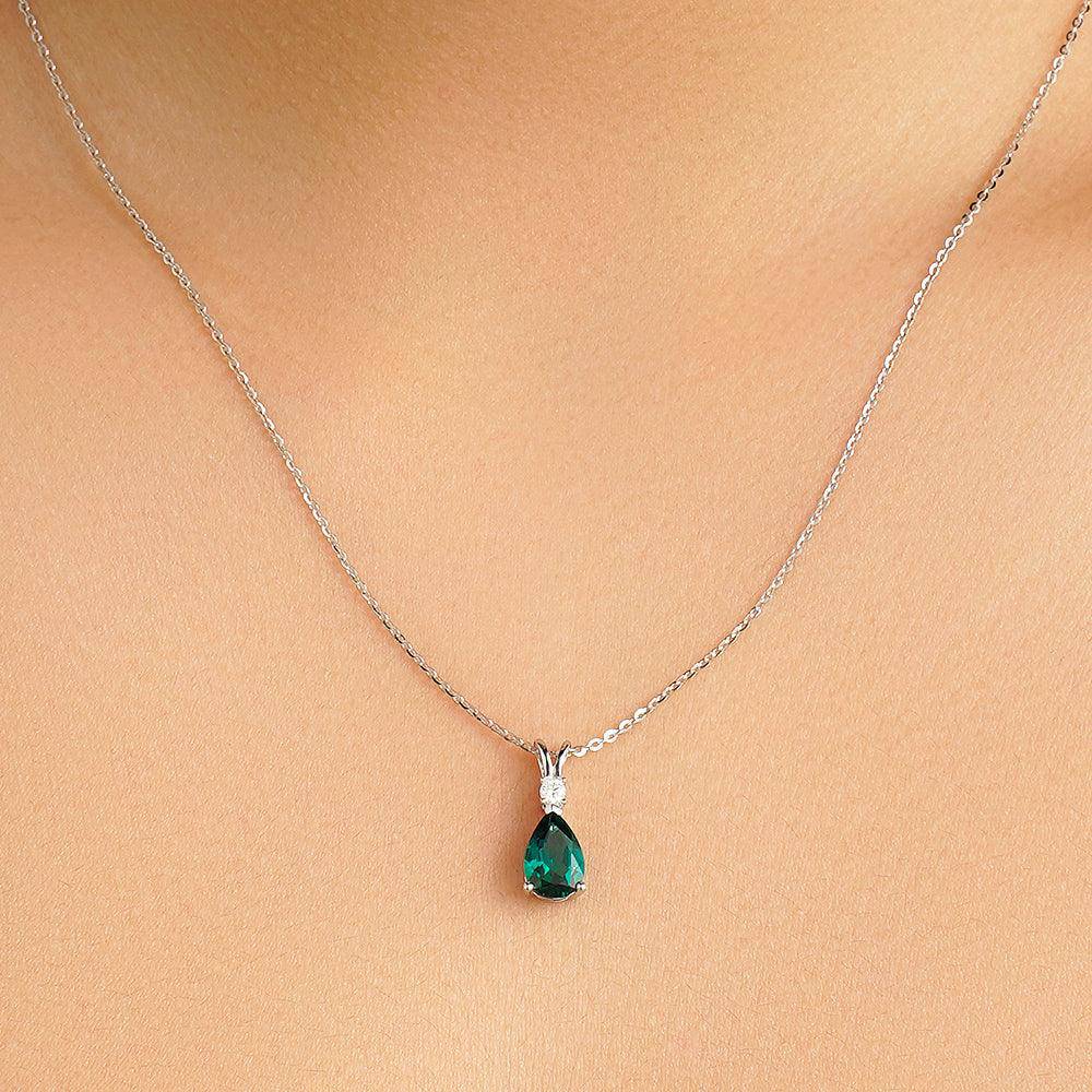 1.7 Carat Pear Shaped Emerald Solitaire Pendant with White Sapphire Accents - Elegant Jewelry Gift for Women, Perfect for Weddings, Anniversaries & Special Occasions