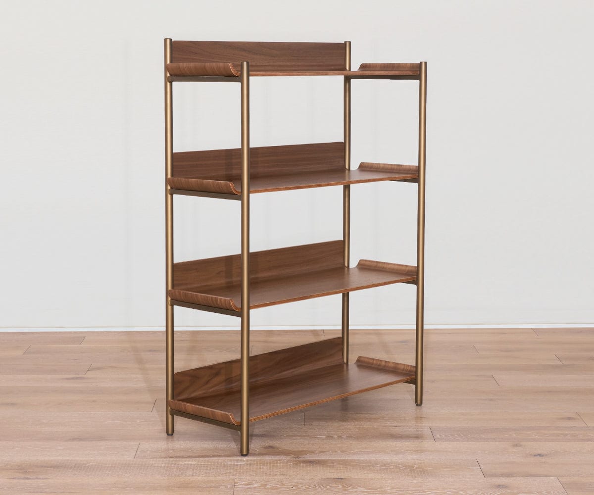 Freya 4-Tier Wooden Shelf - Solid Walnut Bookcase for Living Room, Bedroom & Office Storage | Space-Saving Organizer for Books, Decor & Essentials